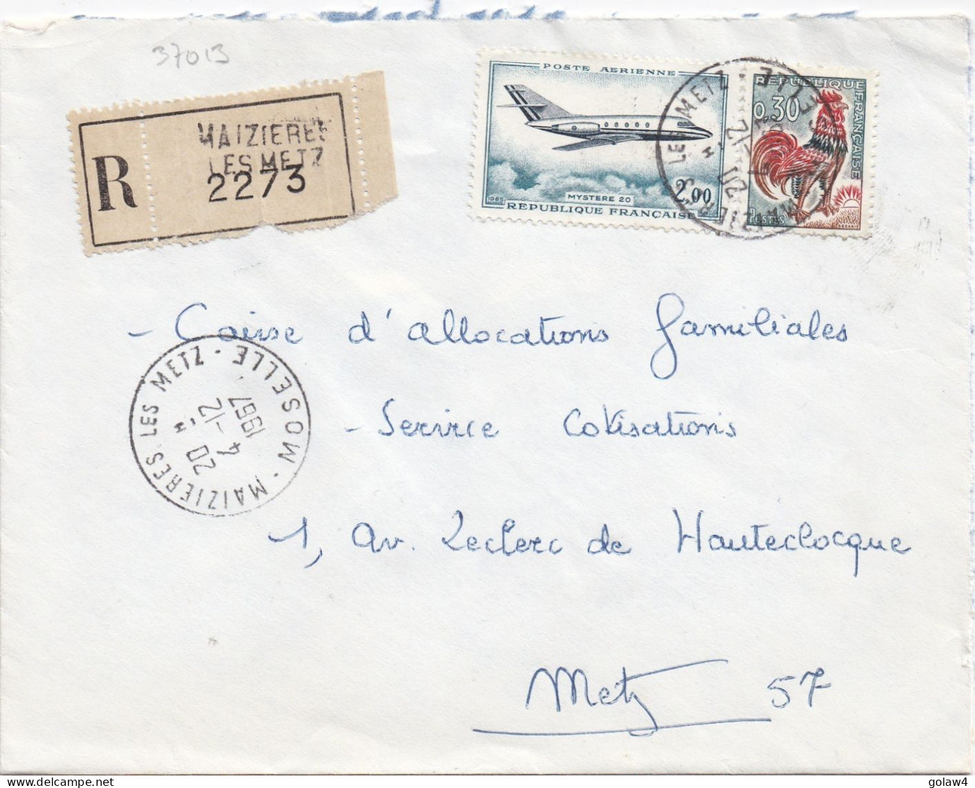 37013# LETTRE FRANCHISE PARTIELLE RECOMMANDE Obl MAIZIERES LES METZ MOSELLE 1967 Pour METZ 57 - Briefe U. Dokumente