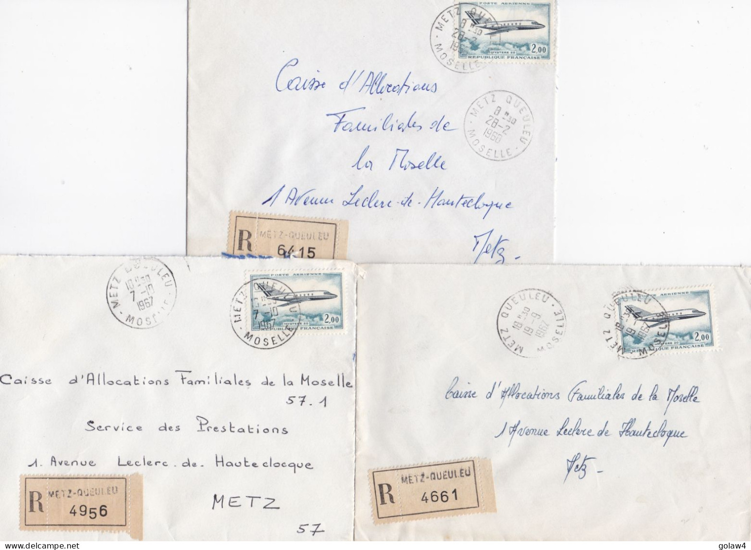 37025# LOT 9 LETTRES FRANCHISE PARTIELLE RECOMMANDE Obl METZ COMEDIE HAUT DE BLEMONT QUEULEU MOSELLE 1967 1968 Pour METZ - Cartas & Documentos