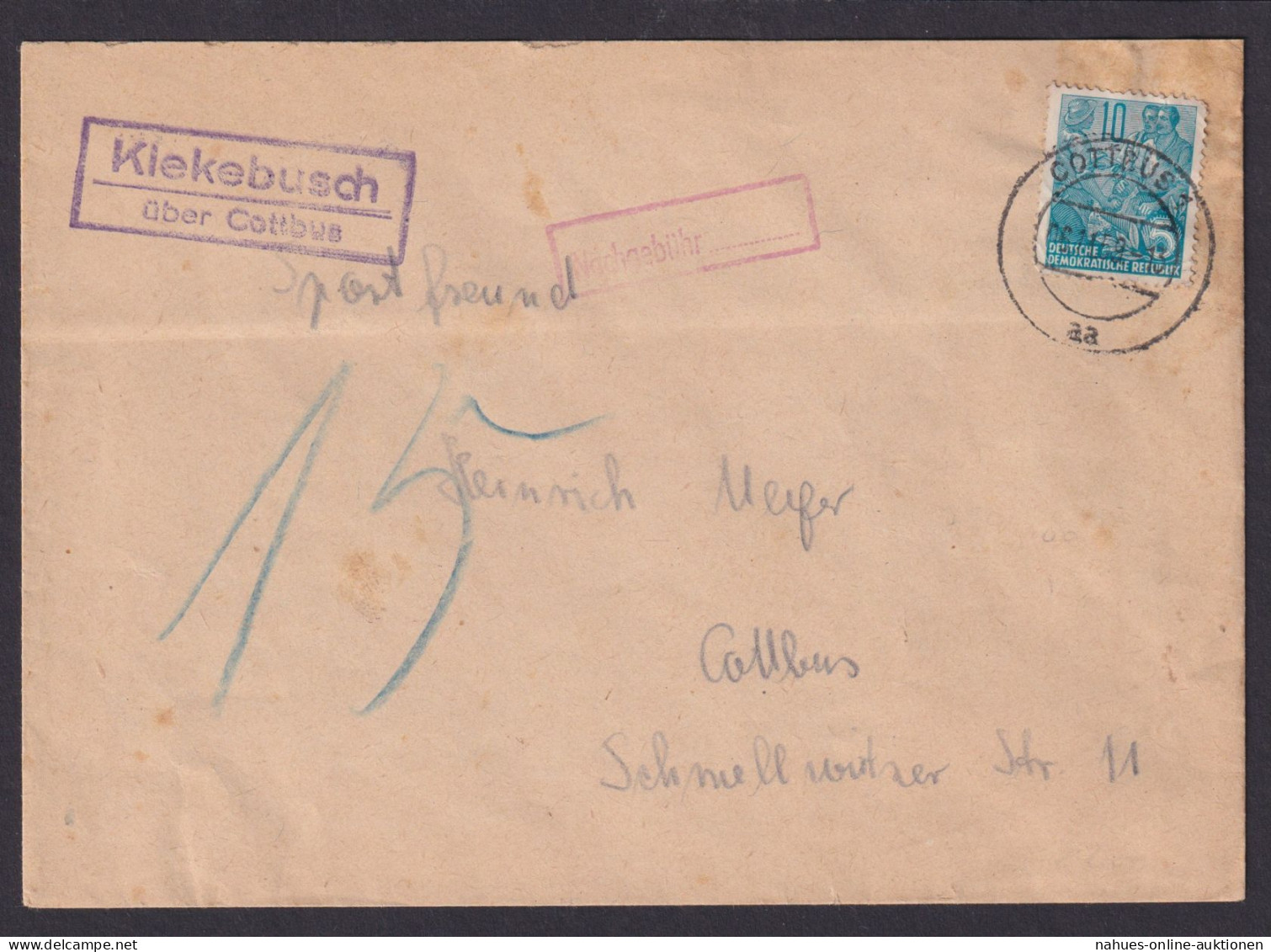 Kiekebusch über Cottbus Brandenburg DDR Brief Landpoststempel N. Cottbus - Briefe U. Dokumente