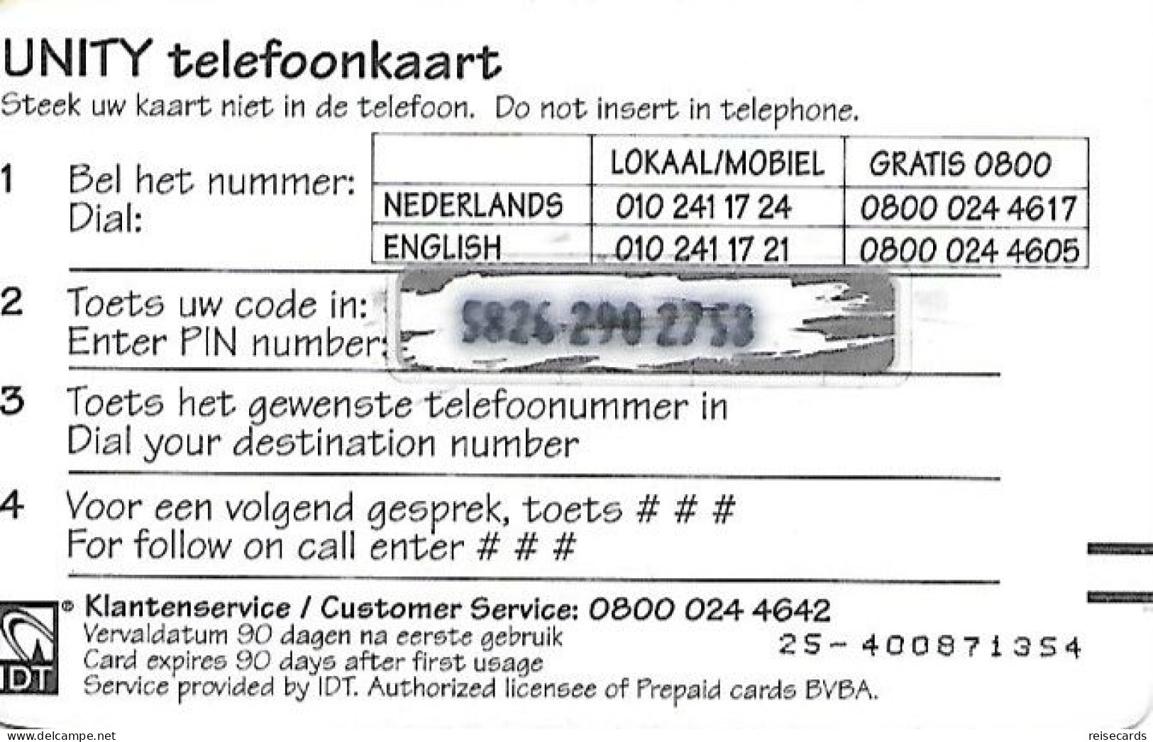 Netherlands: Prepaid IDT - Unity - [3] Sim Cards, Prepaid & Refills