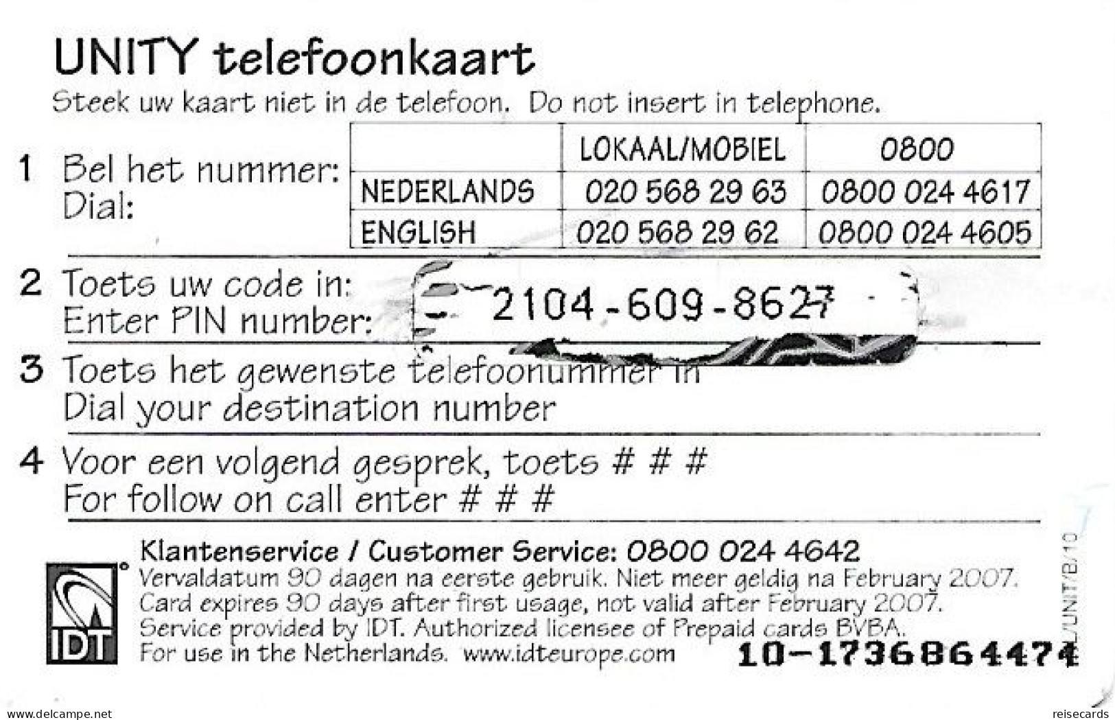 Netherlands: Prepaid IDT - Unity 02.07 - GSM-Kaarten, Bijvulling & Vooraf Betaalde