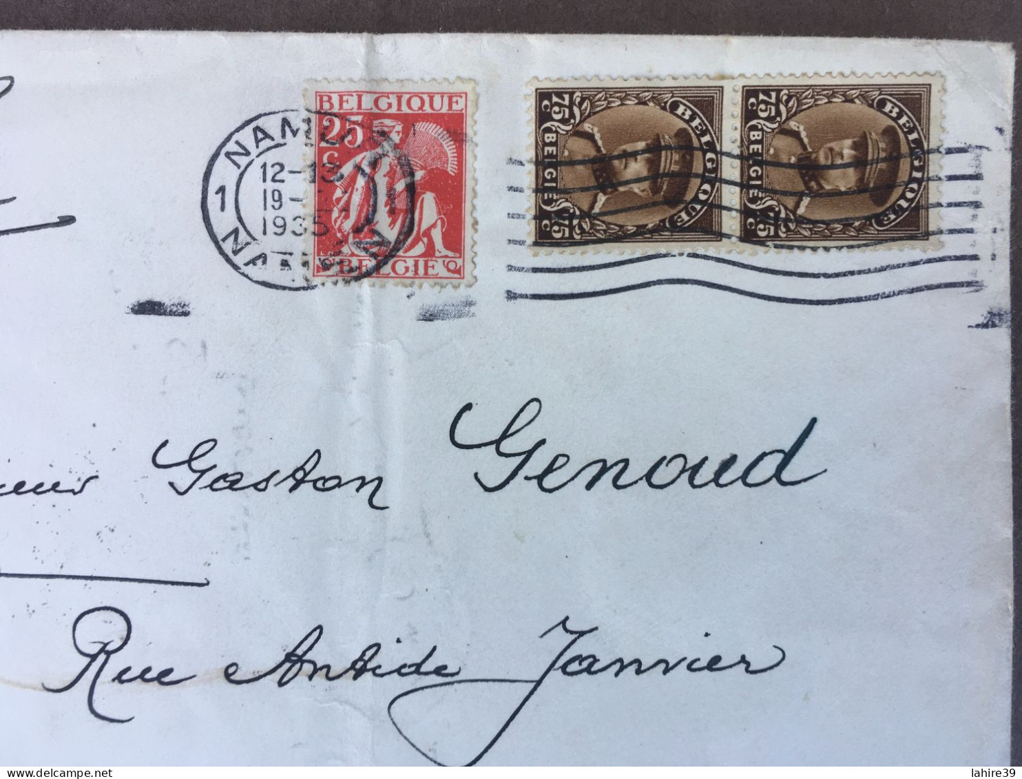 Enveloppe Timbrée / Belgique / Namur / Pour Saint Claude / Jura / 1935 - Lettres & Documents