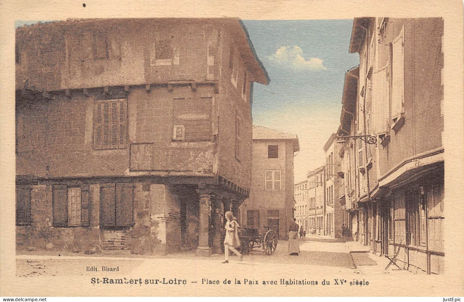 [42] St-Rambert Sur-Loire - Place De La Paix Avec Habitations Du XV. Siècle - Cpa 1937  - Éd. BISARD - Saint Just Saint Rambert