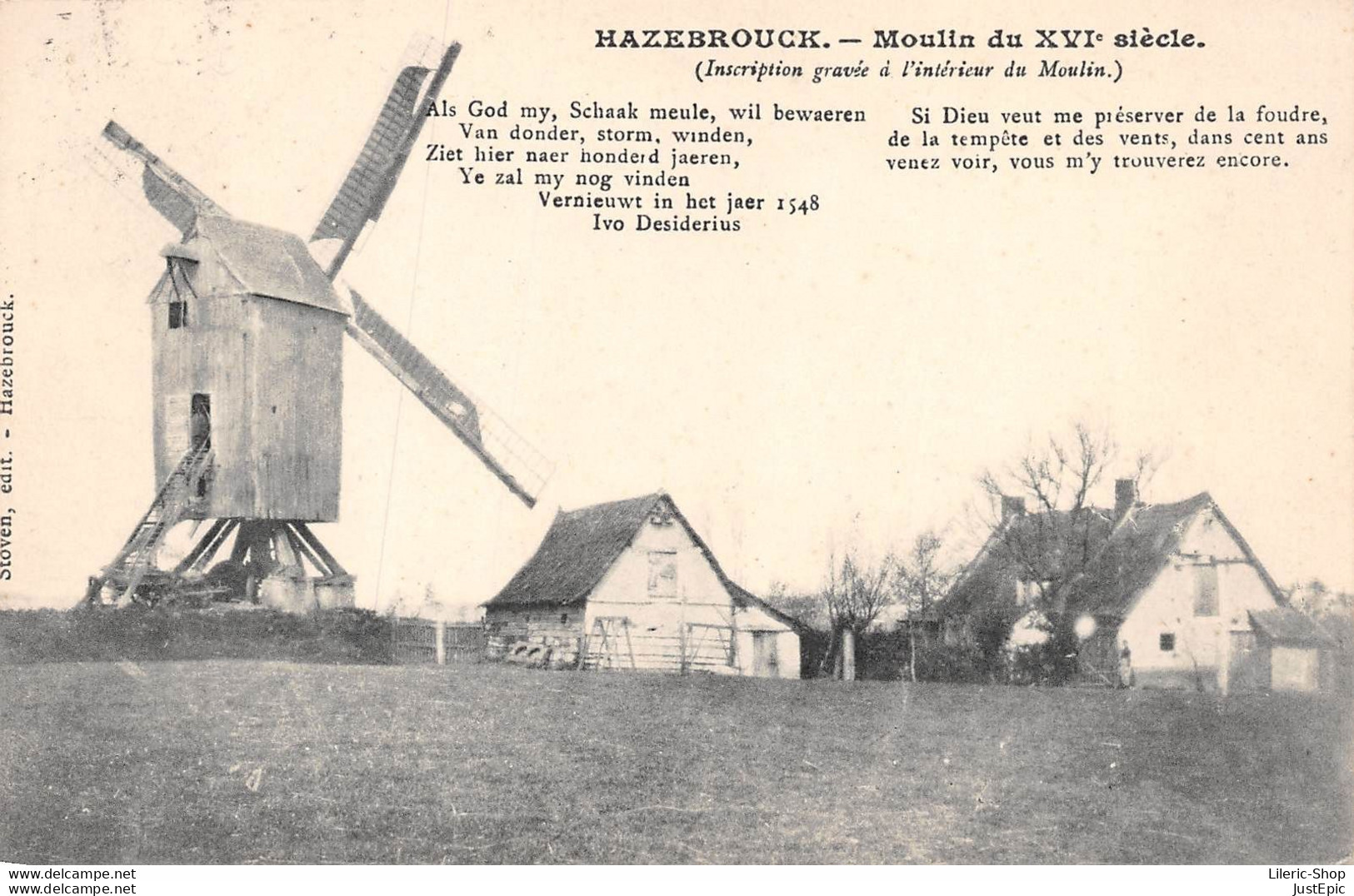 [59] HAZEBROUCK. - Moulin Du XVI. Siècle. ( Inscription Grave à L'intérieur Du Moulin.) Cpa 1910 ( ͡♥ ͜ʖ ͡♥) ♥ - Hazebrouck