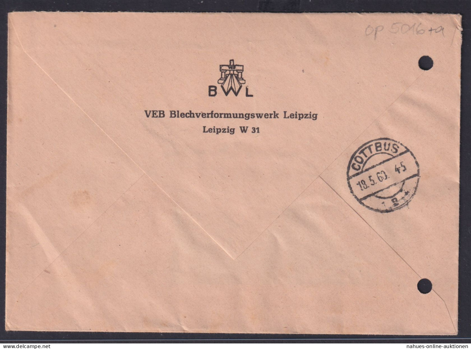 DDR Dienst Brief MEF Ab Leipzig Bezirkskontor Bedarf Landwirtschaft 17.5.1960 - Briefe U. Dokumente