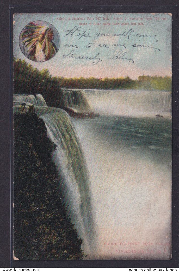 Ansichtskarte Indianer Künstlerkarte Niagara Wasserfälle Heigh Of American Falls - Andere & Zonder Classificatie