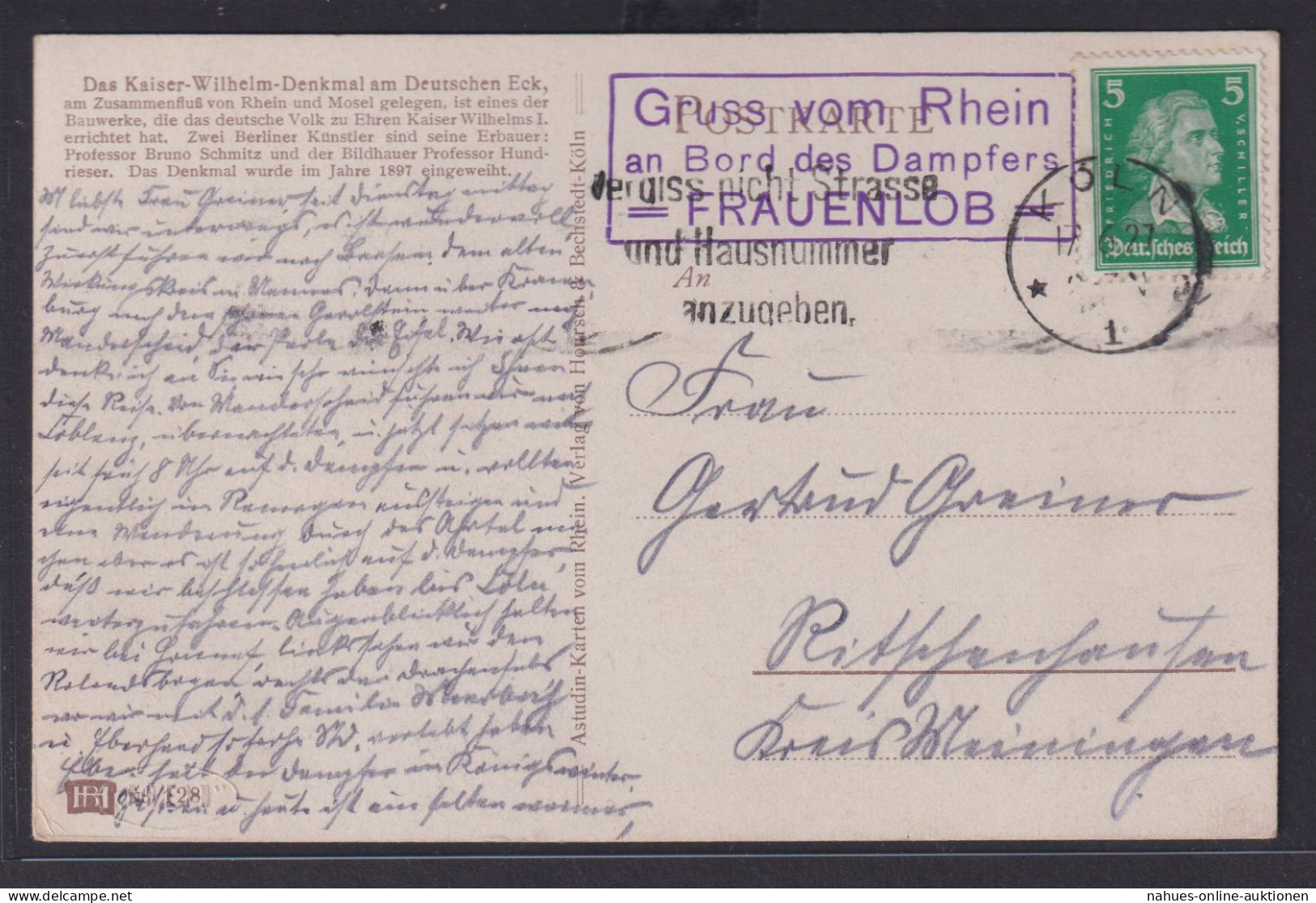 Schiffspost Rhein Deutsches Reich Mit R3 Gruss Vom Rhein An Bord Des Dampfers - Covers & Documents