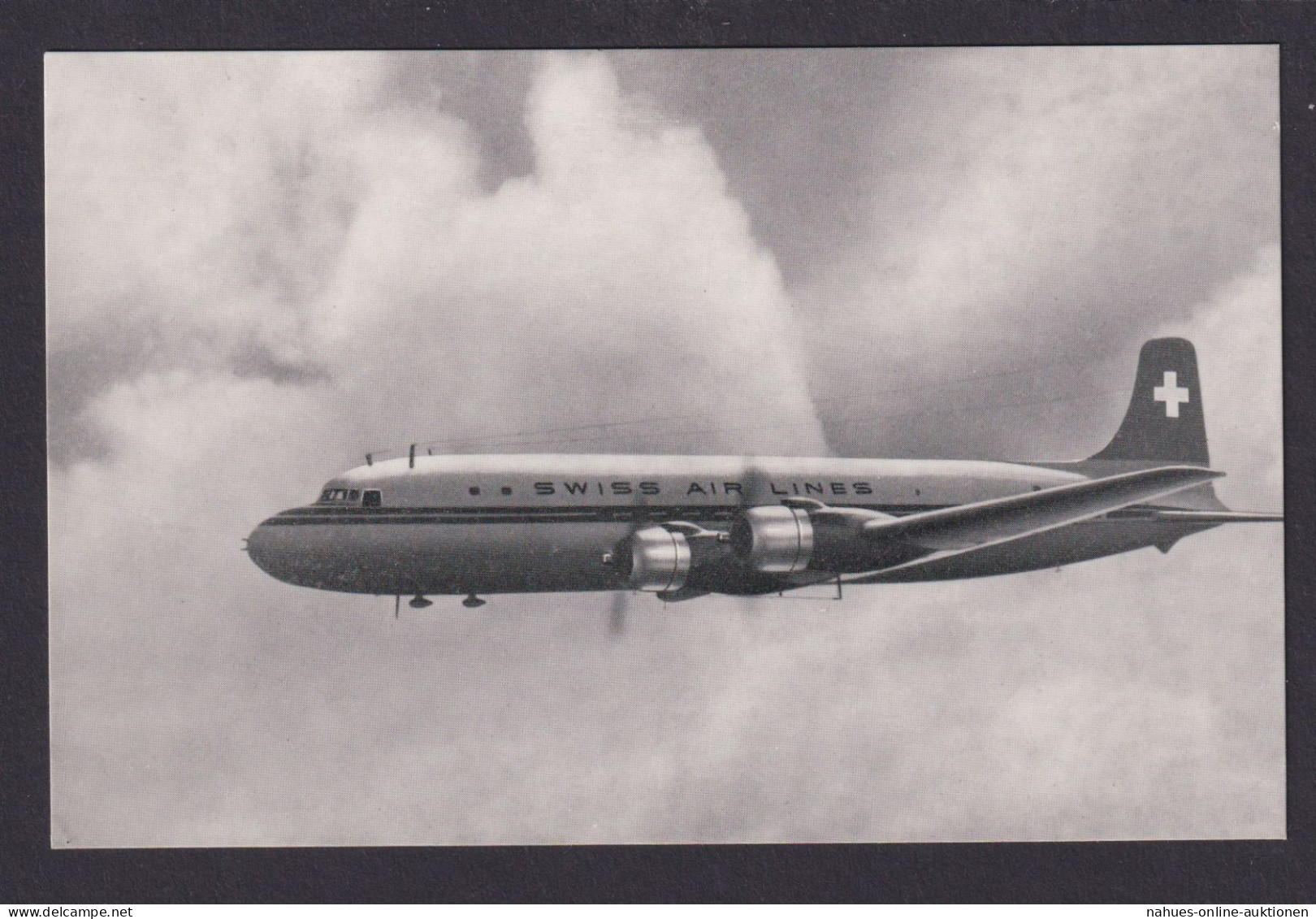 Schweiz Flugpost Ansichtskarte Swissairlines Transatlantic DC 6B Inter. Foto AK - Zeppeline