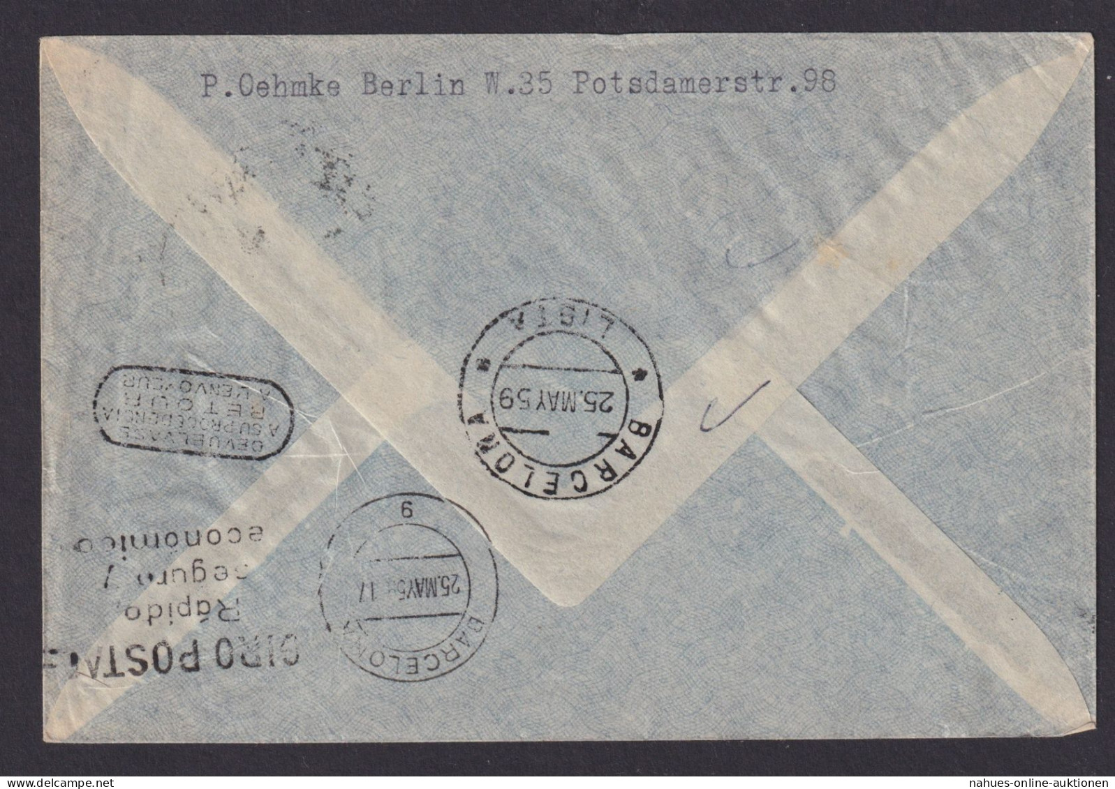 Briefmarken Flugpost Air Mail Frankfurt Barcelona Zuleitung DDR Berlin Rs. Div. - Brieven En Documenten