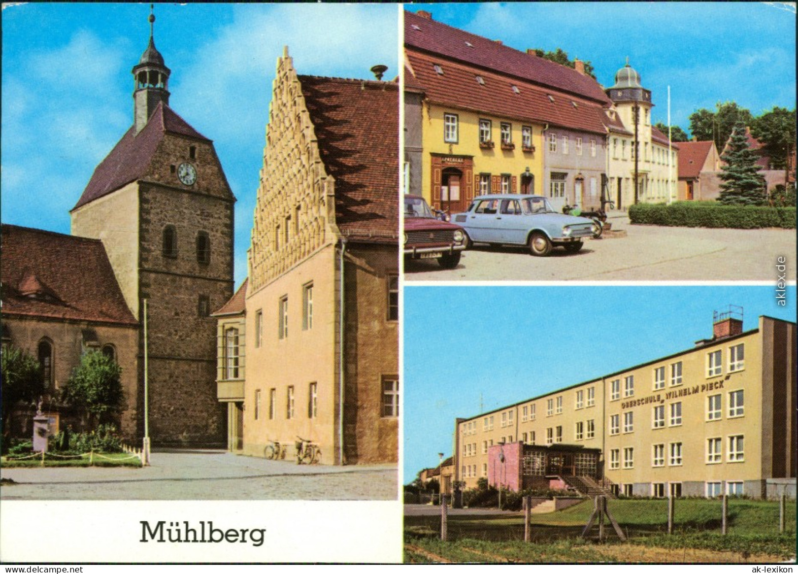 Mühlberg Elbe  Rathaus, Ernst-Thälmann-Straße  Polytechnische Oberschule   1982 - Muehlberg