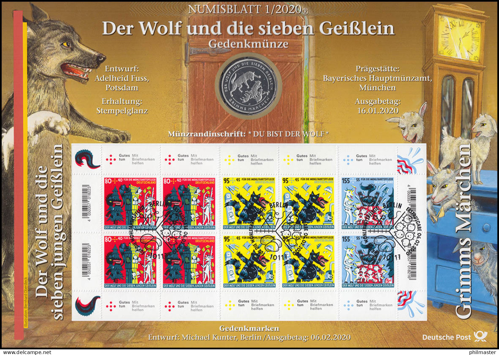 3522-3524 Grimms Märchen: Der Wolf Und Die Sieben Geißlein  - Numisblatt 1/2020 - Enveloppes Numismatiques