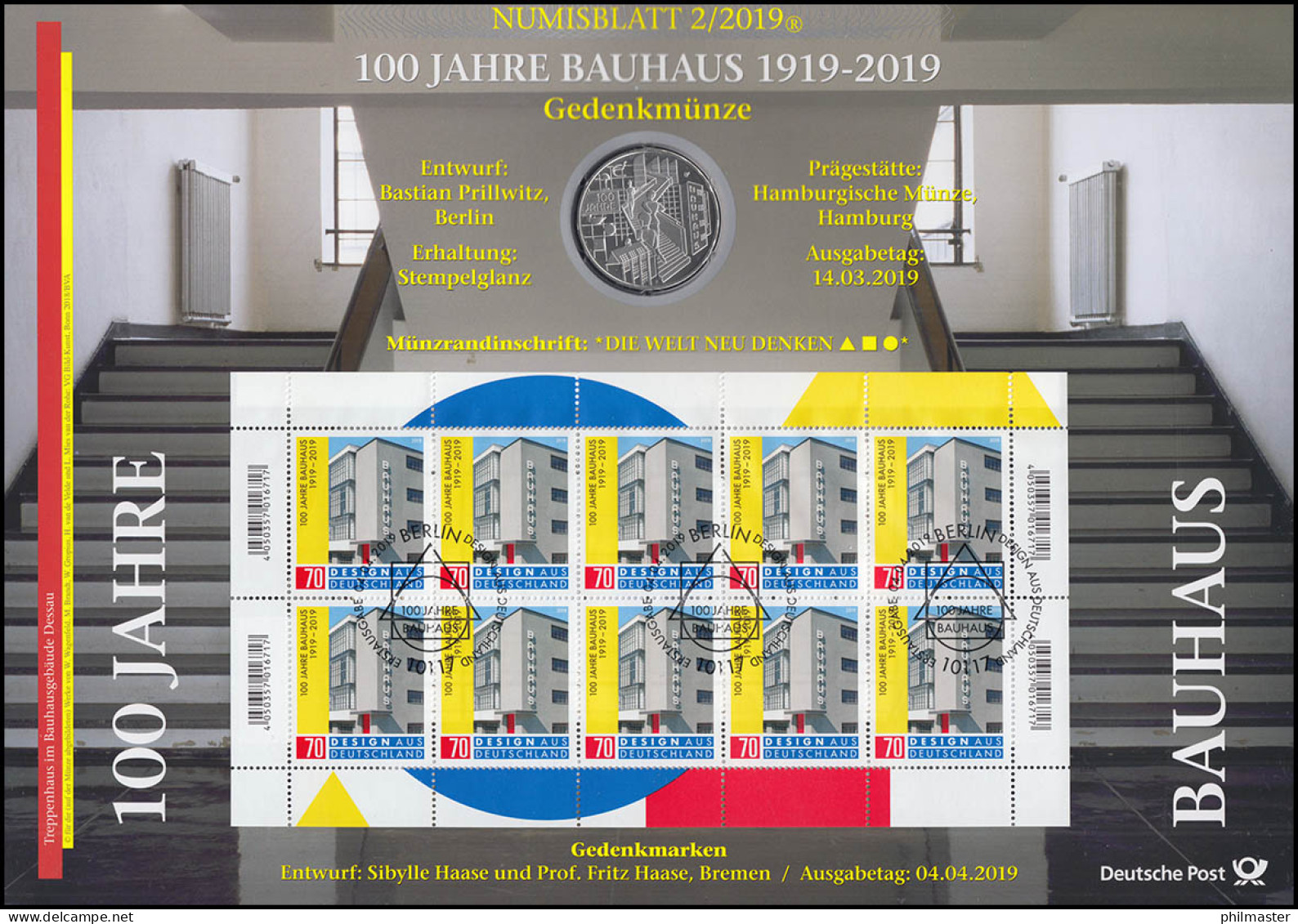 3453 Design Aus Deutschland: 100 Jahre Bauhaus - Numisblatt 2/2019 - Numisbriefe