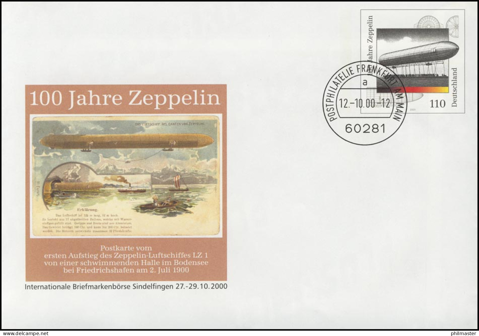 USo 17 Sindelfingen 100 Jahre Zeppelin 2000, VS-O Frankfurt 12.10.2000 - Umschläge - Ungebraucht
