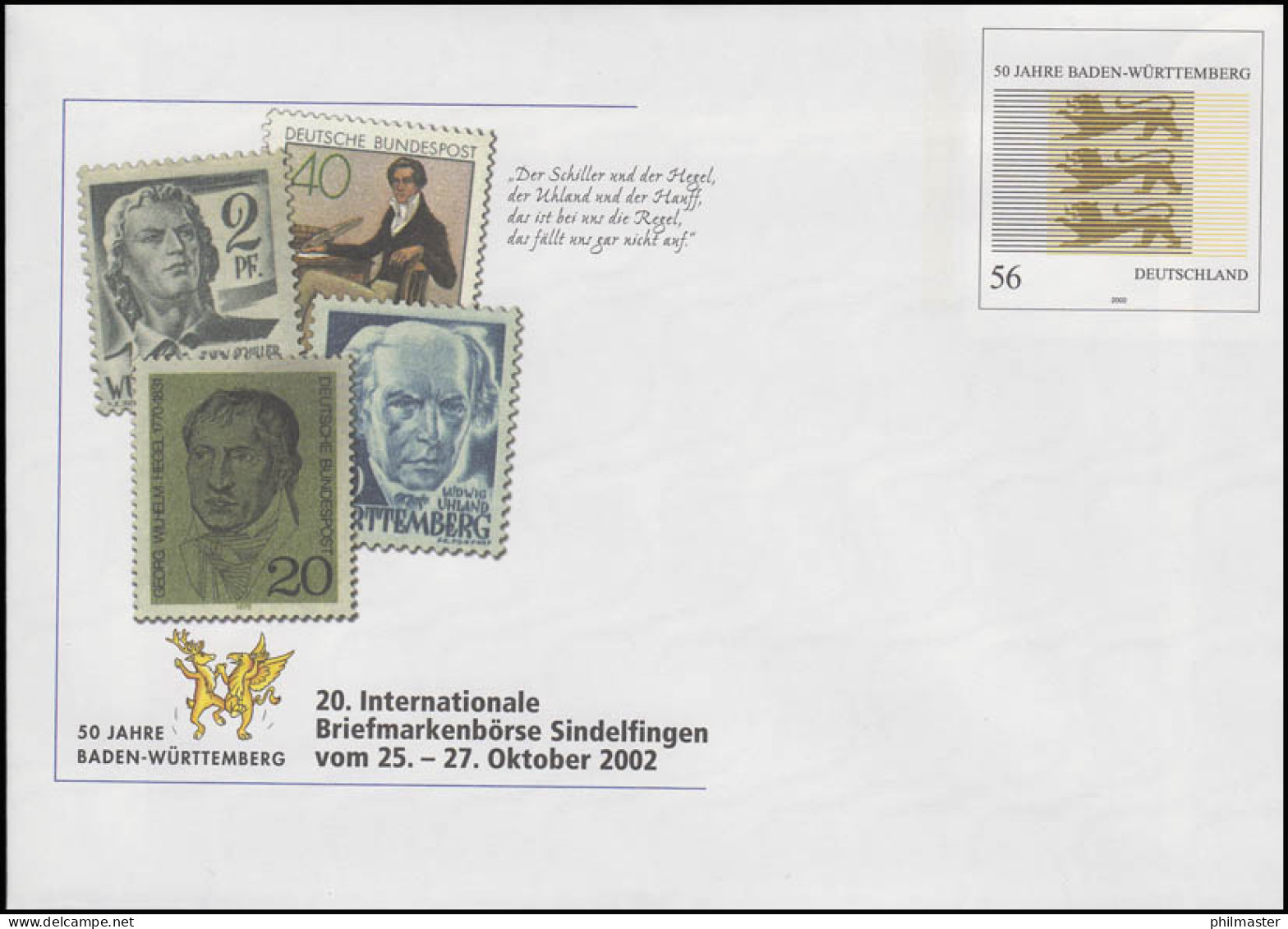 USo 43 Sindelfingen 2002 Und 50 Jahre Baden-Württemberg, Postfrisch - Briefomslagen - Ongebruikt