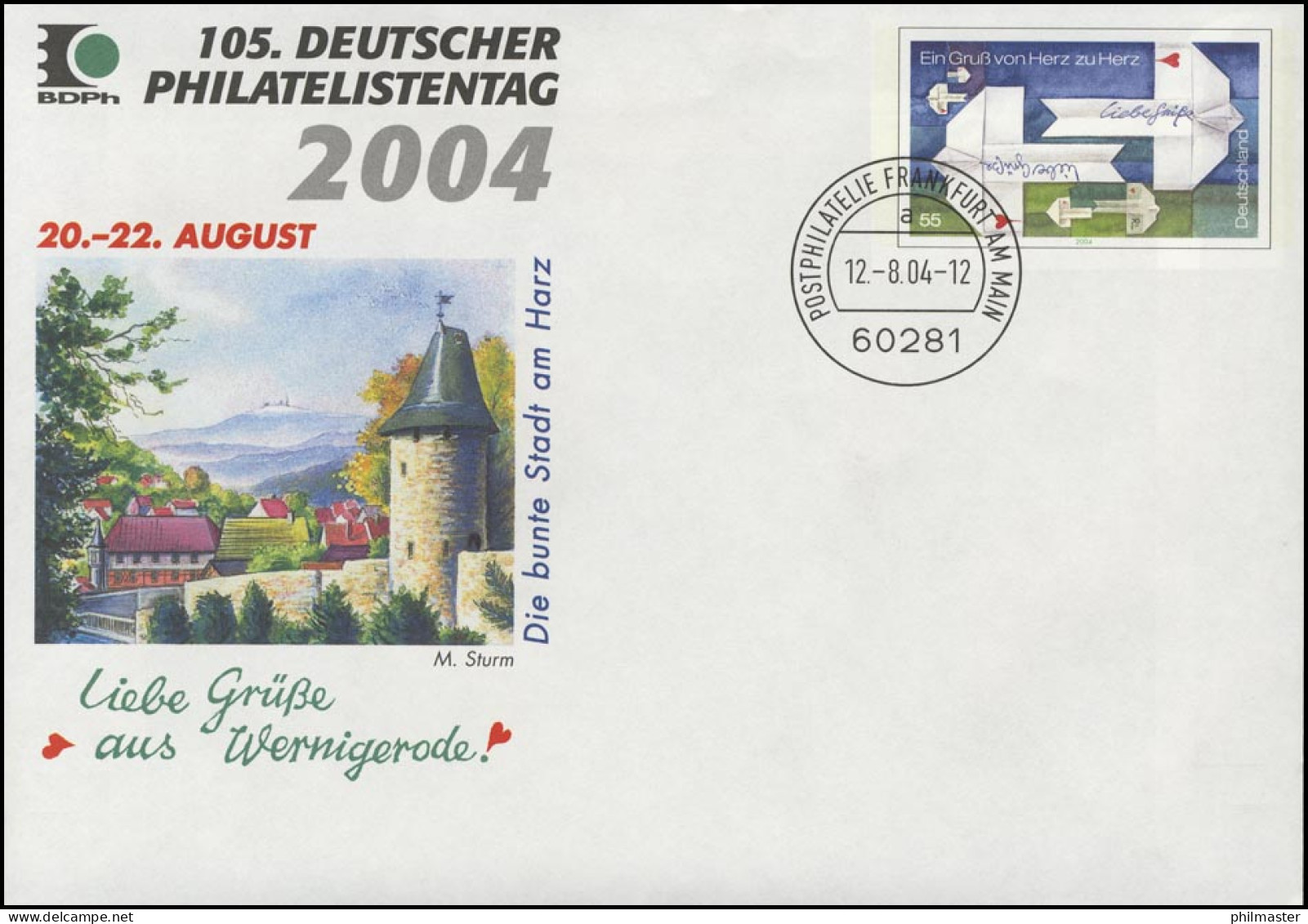 USo 77 Philatelistentag Wernigerode, VS-O Frankfurt 12.8.2004 - Briefomslagen - Ongebruikt