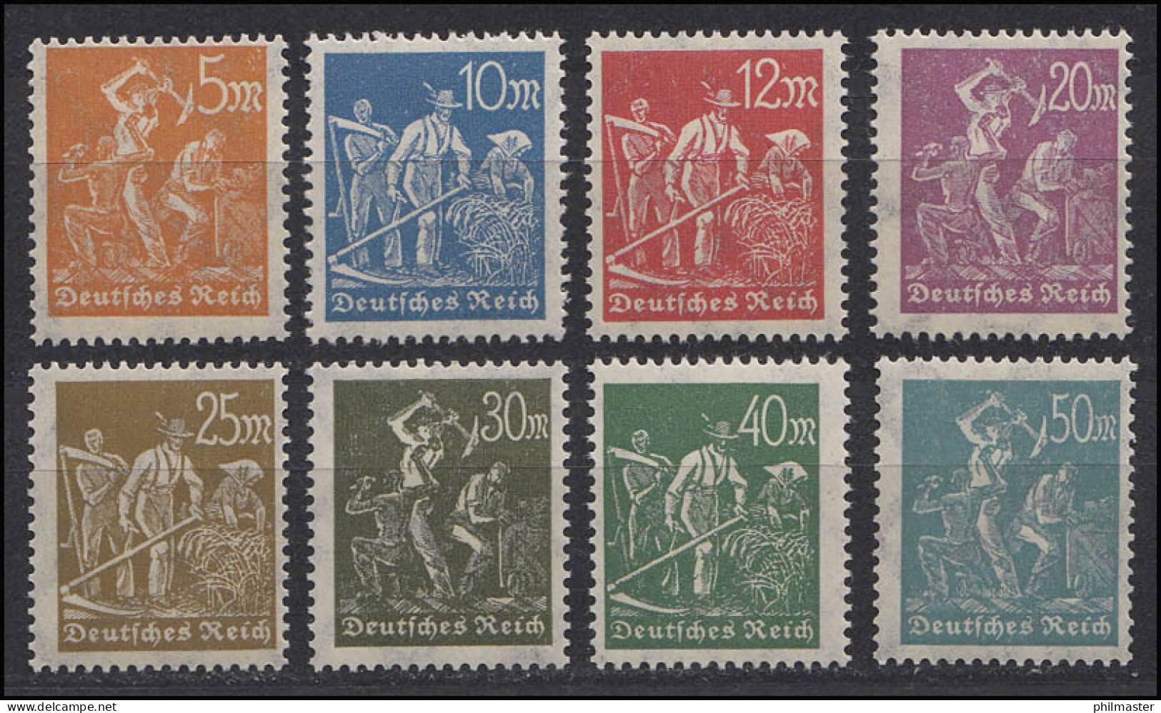 238-245 Freimarken Arbeiter: 5 Bis 50 Mark 1922/1923, 8 Werte, Satz ** - Neufs