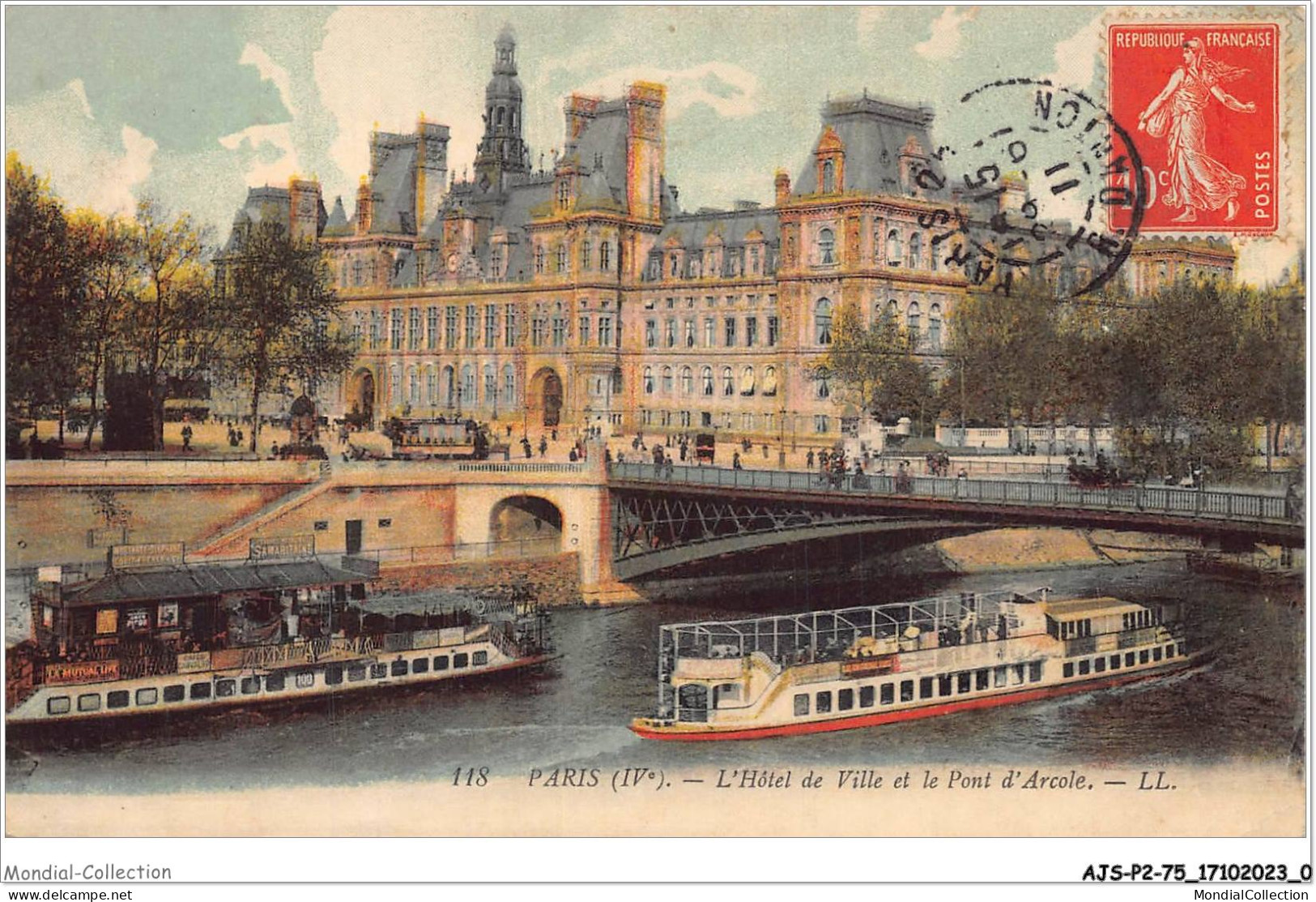 AJSP2-75-0102 - PARIS - L'hôtel De Ville Et Le Pont D'arcole - Cafés, Hotels, Restaurants