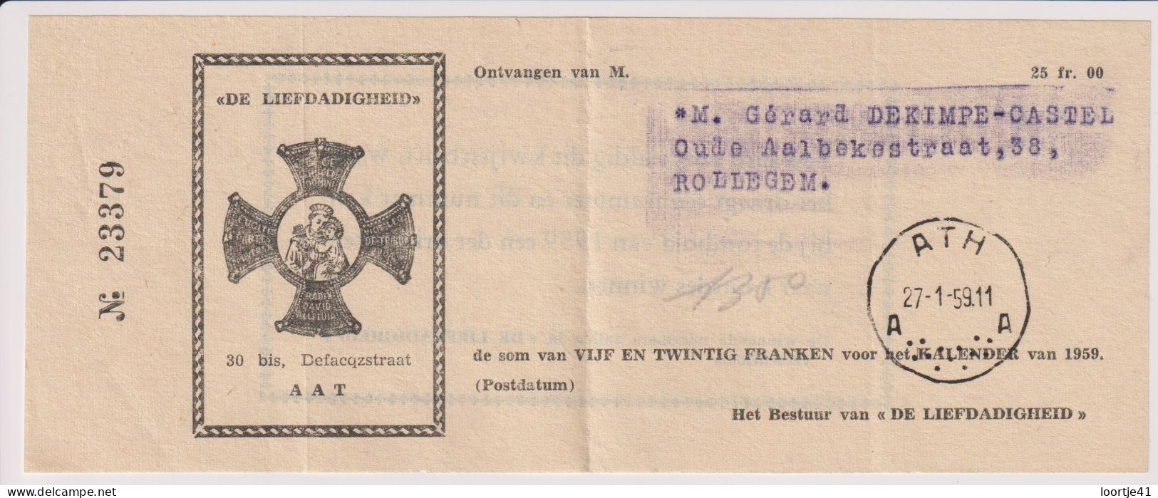 Aat Ath - Lidmaatschap De Liefdadigheid - 1959 - Cartes De Membre