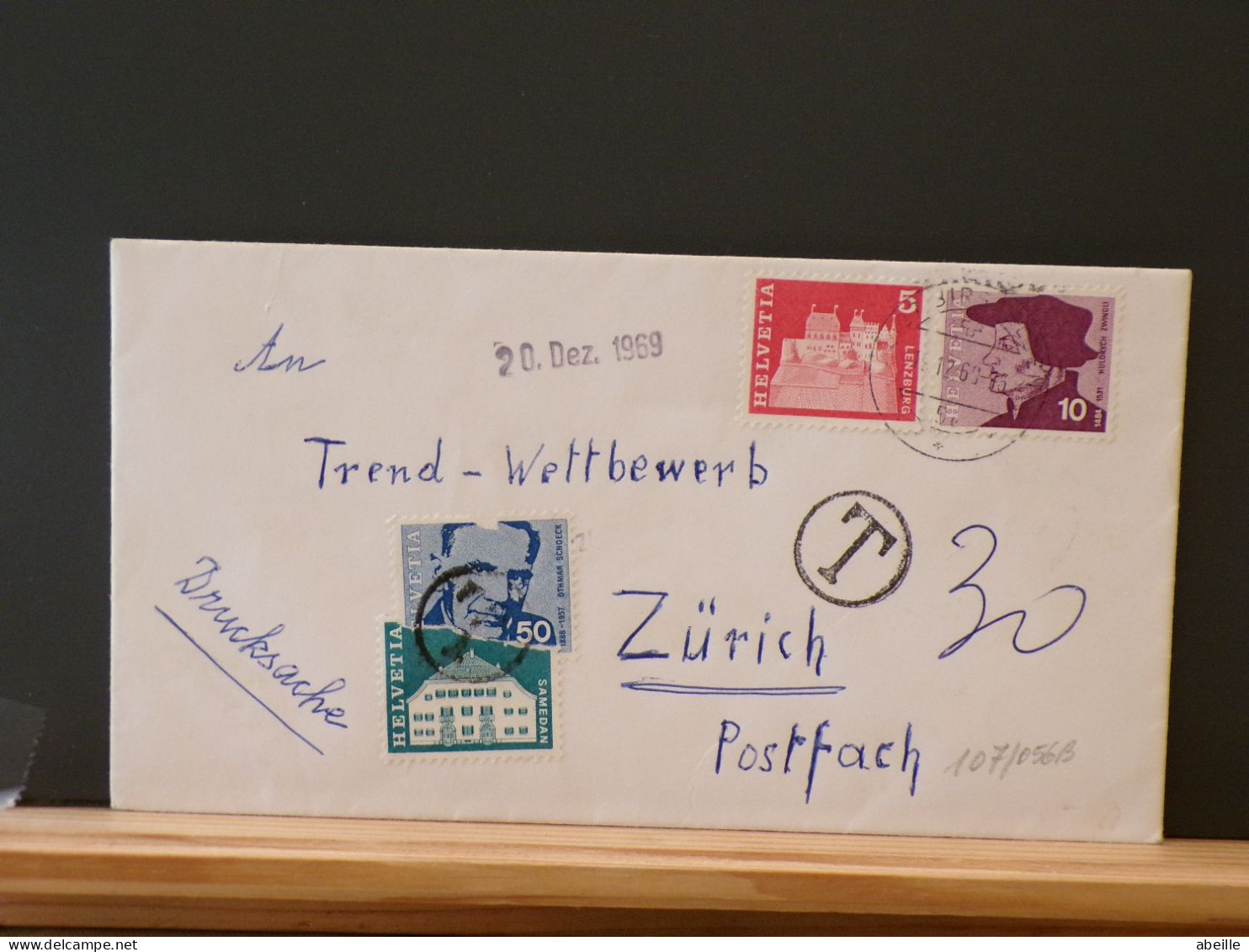 107/0456B  LETTRE SUISSE  1969  TAXEE - Covers & Documents