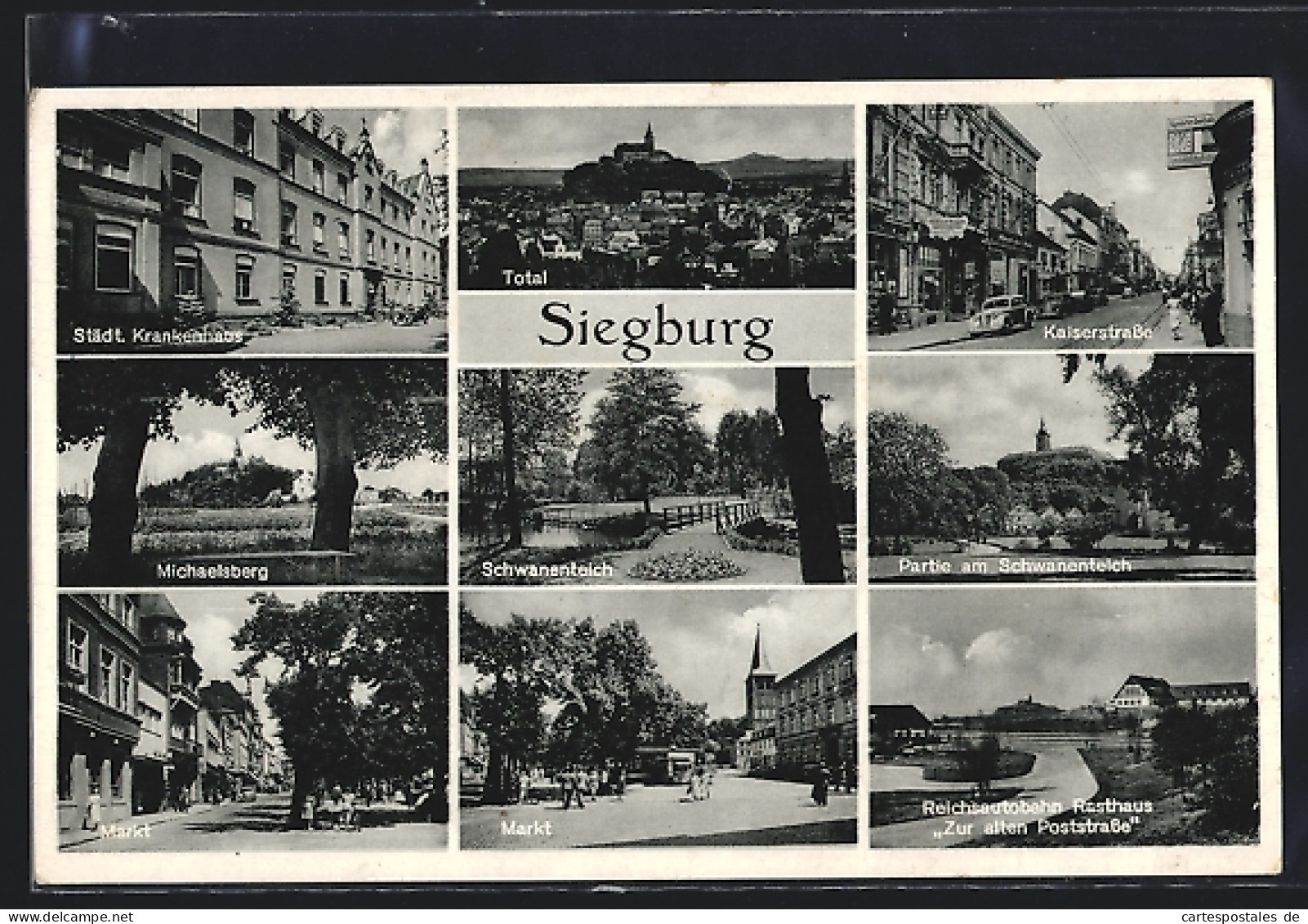 AK Siegburg, Krankenhaus, Rasthaus Zur Alten Poststrasse, Kaiserstrasse, Marktpartien  - Siegburg