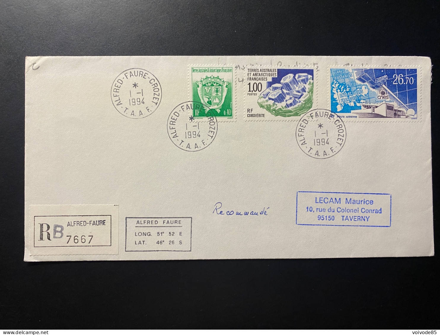 Lettre "TAAF" - 01/01/1994 - 184 - 185 - PA131 - TAAF - Crozet - Station Satellite Du CNES - Lettres & Documents