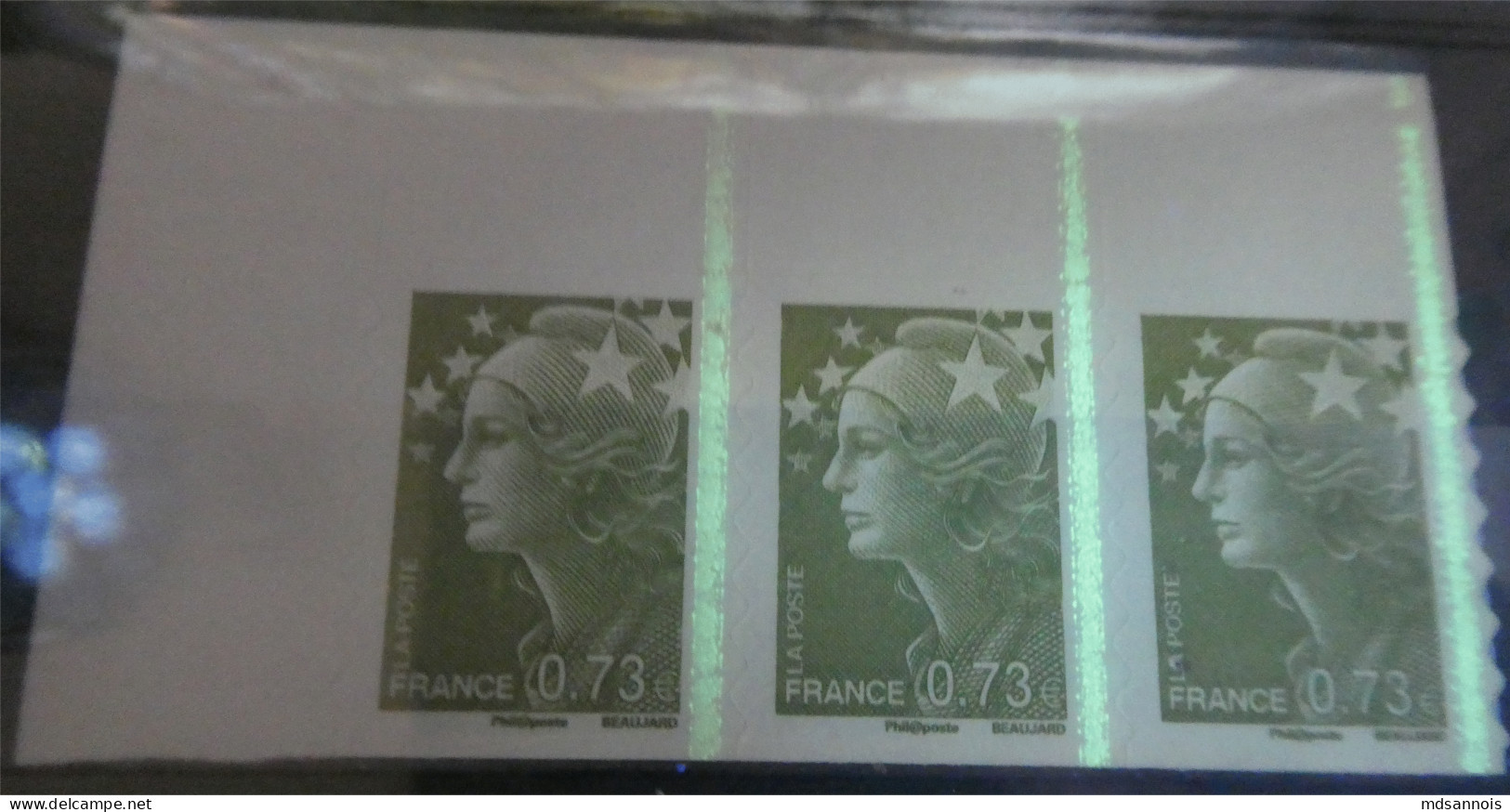 Marianne De Beaujard Autoadhésif N°286 0,73 € Vert Olive Neuf ** Bloc 3 Timbres Haut De Feuille Bande Phospho Continue - 2008-2013 Marianne De Beaujard