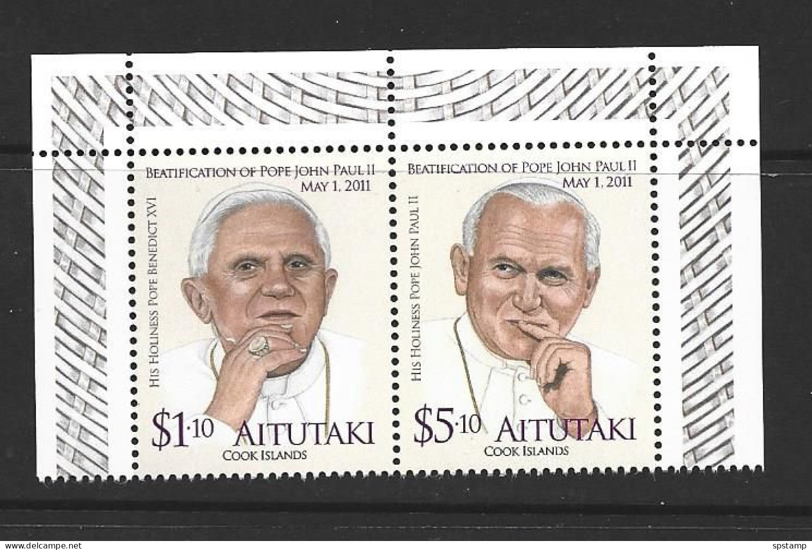 Aitutaki 2012 Pope John Paul Joined Pair MNH - Aitutaki