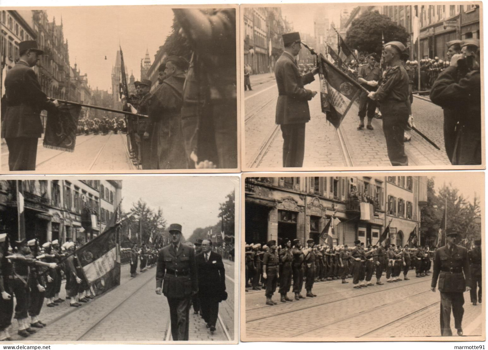 PHOTOS ORIGINALES  GUERRE 1945 CEREMONIE VICTOIRE GENERAL DE GAULLE  ARMEE LIBERATION ALLEMAGNE FREIBURG BRISGAU ?? - 1939-45