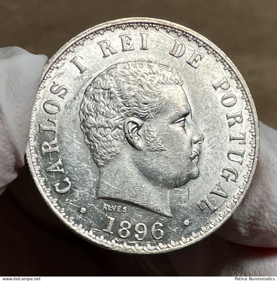 Portugal King Carlos 500 Reis Silver 1896 Gem Uncirculated - Portugal