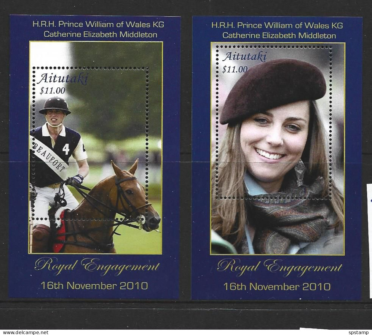 Aitutaki 2011 Prince William & Kate Royal Engagement Set Of 2 $11 Miniature Sheets MNH - Aitutaki