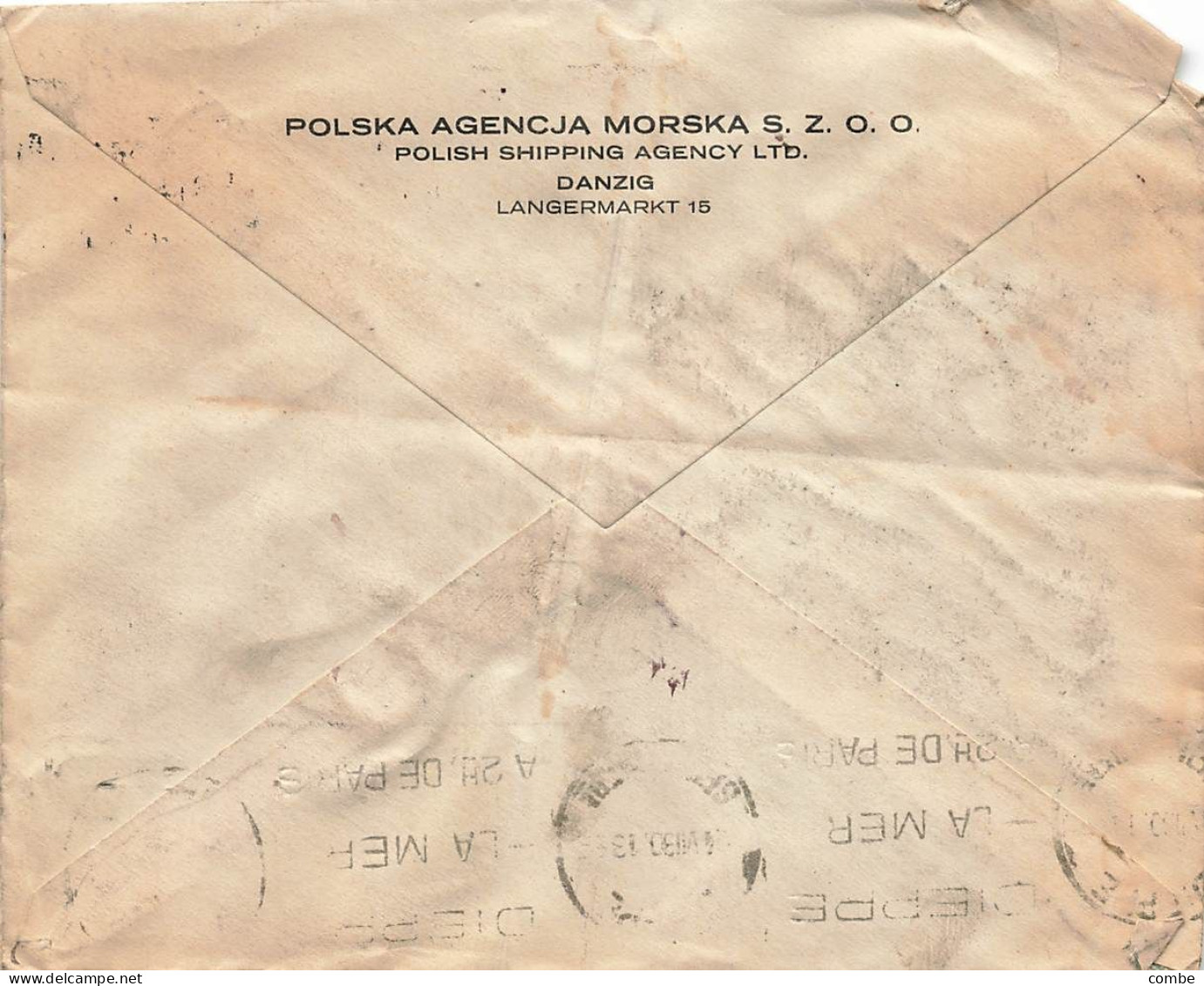 LETTRE. 22 7 34. DANZIG. POLSKA AGENCJA MORSKA SZOO. POUR LA FRANCE - Lettres & Documents