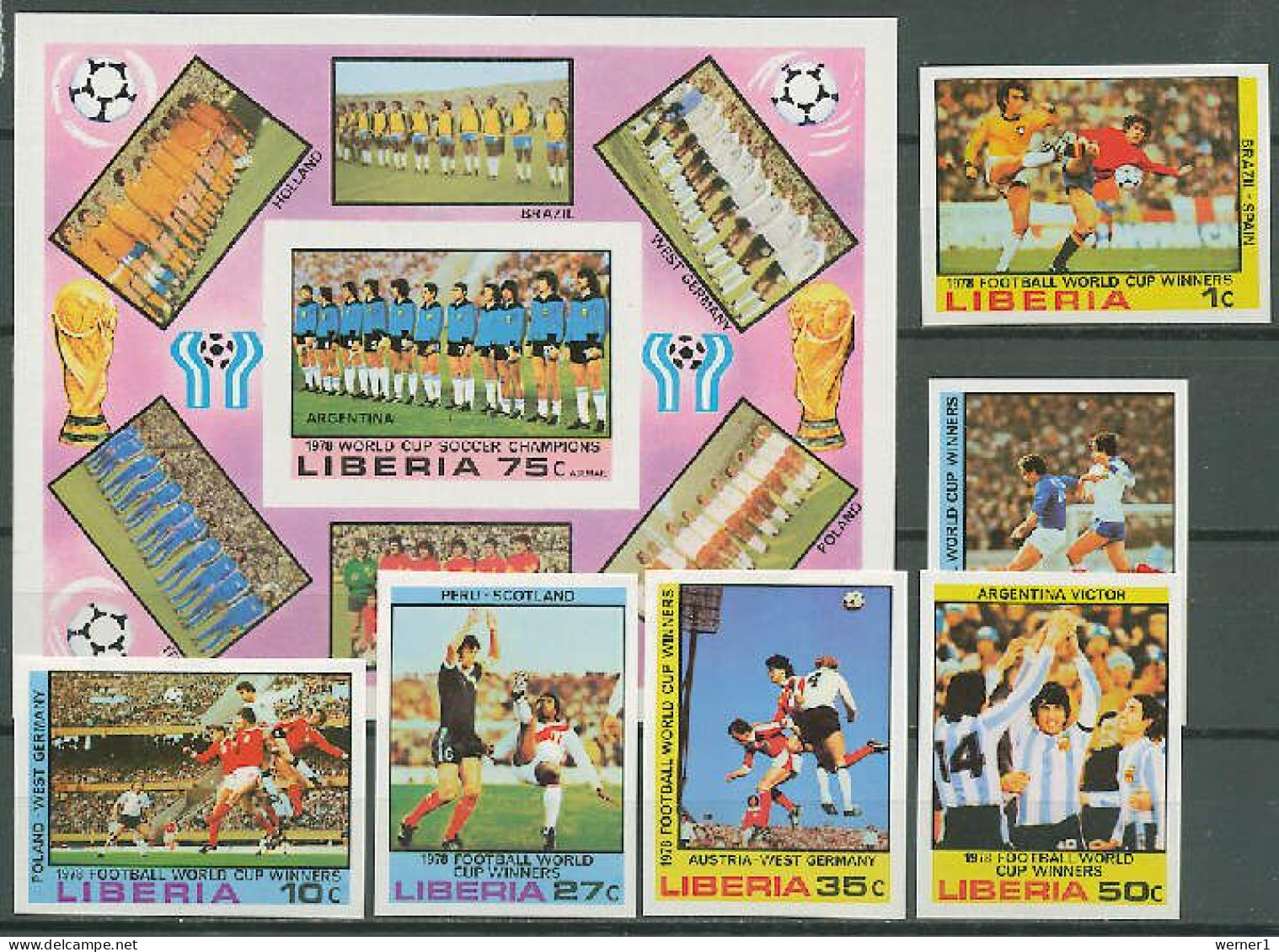 Liberia 1978 Football Soccer World Cup Set Of 6 + S/s Imperf. MNH -scarce- - 1978 – Argentine