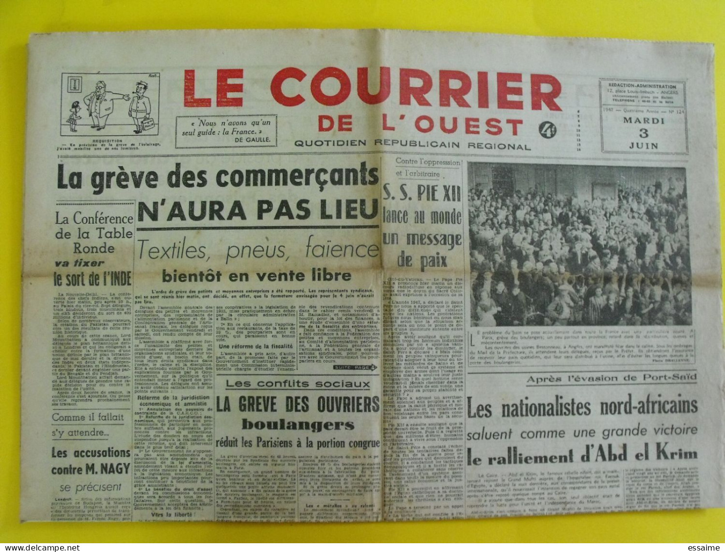 4 N° Journal Le Courrier De L'Ouest De 1947-48 De Gaulle Leopold III épuration Touya Irgoun Haganah Palestine - Otros & Sin Clasificación