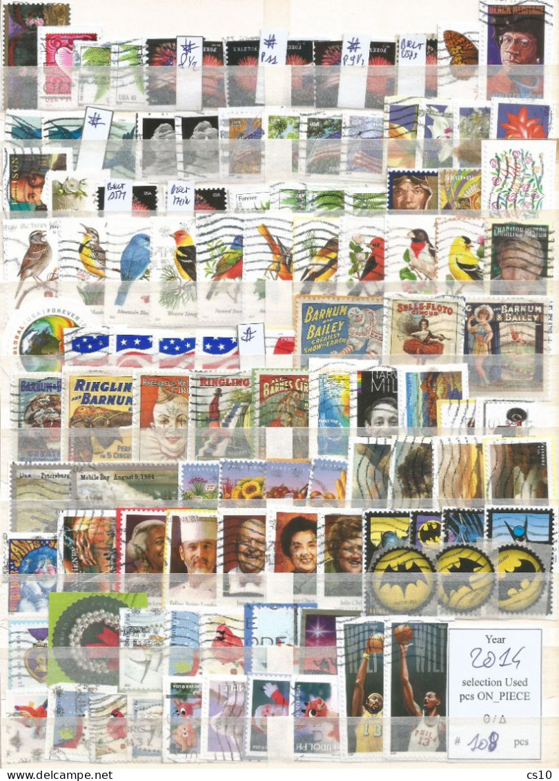 Kiloware Forever USA 2014 Selection Stamps Of The Year In 108 Different Stamps Used ON-PIECE - Verzamelingen