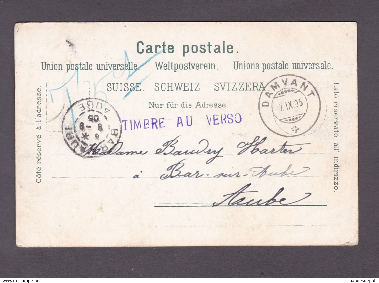 Suisse JU Gruss Aus Den Bergen Cachet Départ Damvant  ( Carl Kunzli  3845) - Damvant