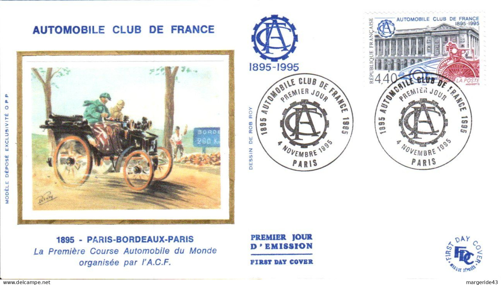 FDC 1995 CENTENAIRE AUTOMOBILE CLUB DE FRANCE - 1990-1999