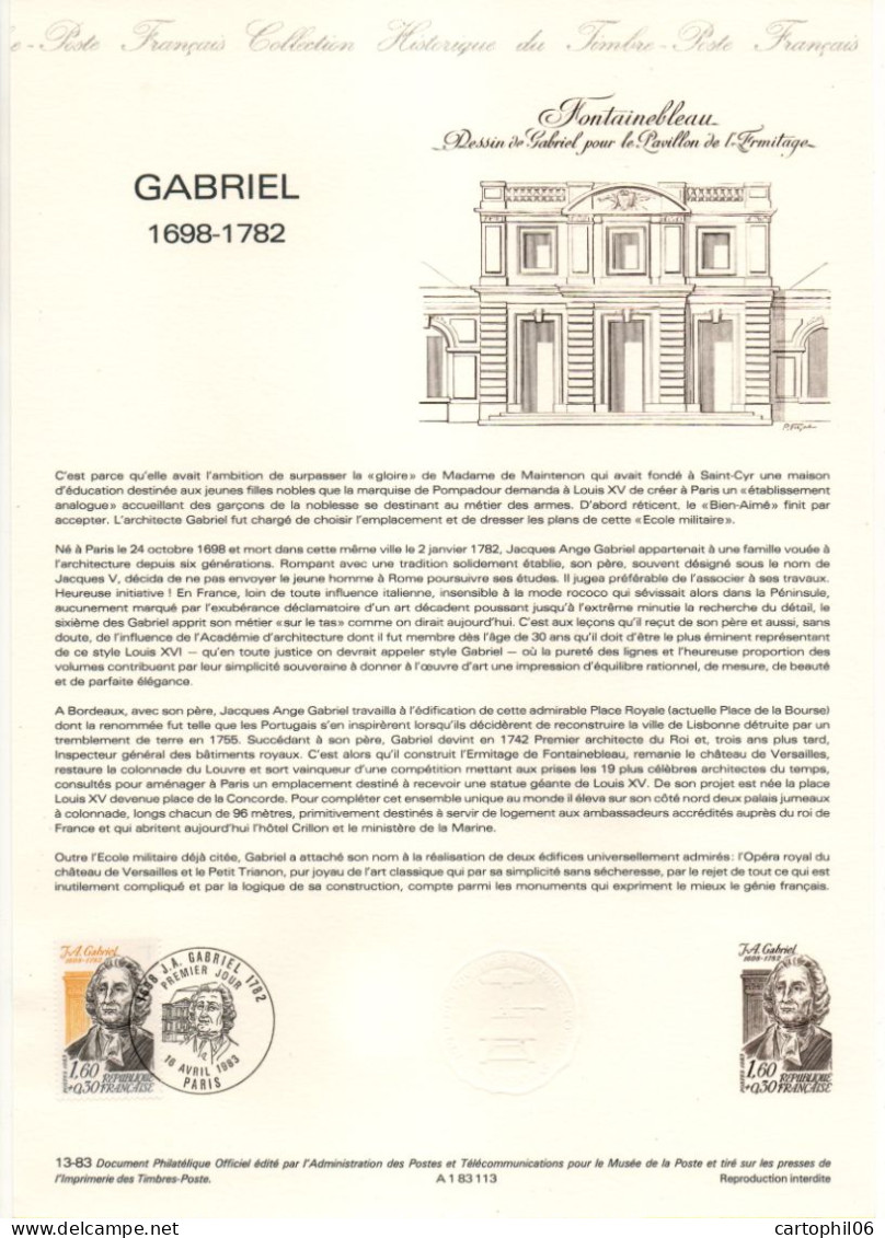 - Document Premier Jour GABRIEL (1698-1782) - PARIS 16.4.1983 - - Andere & Zonder Classificatie