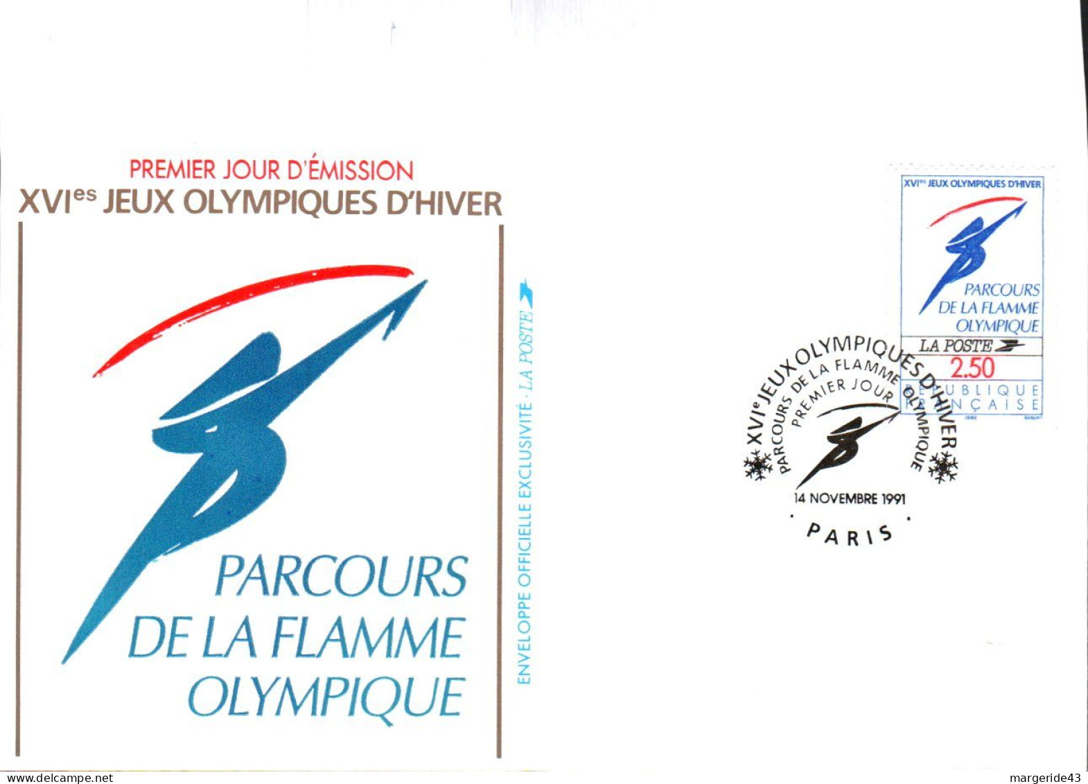 FDC 1991 PARCOURS FLAMME OLYMPIQUE - 1990-1999