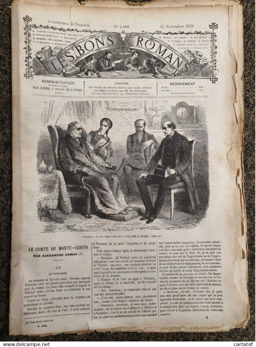 Lot De 39 Numéros  LES BONS ROMANS 1870-1871 . Le Comte De MONTE-CRISTO . DUMAS . DE BERNARD . SOULIE … - 1850 - 1899