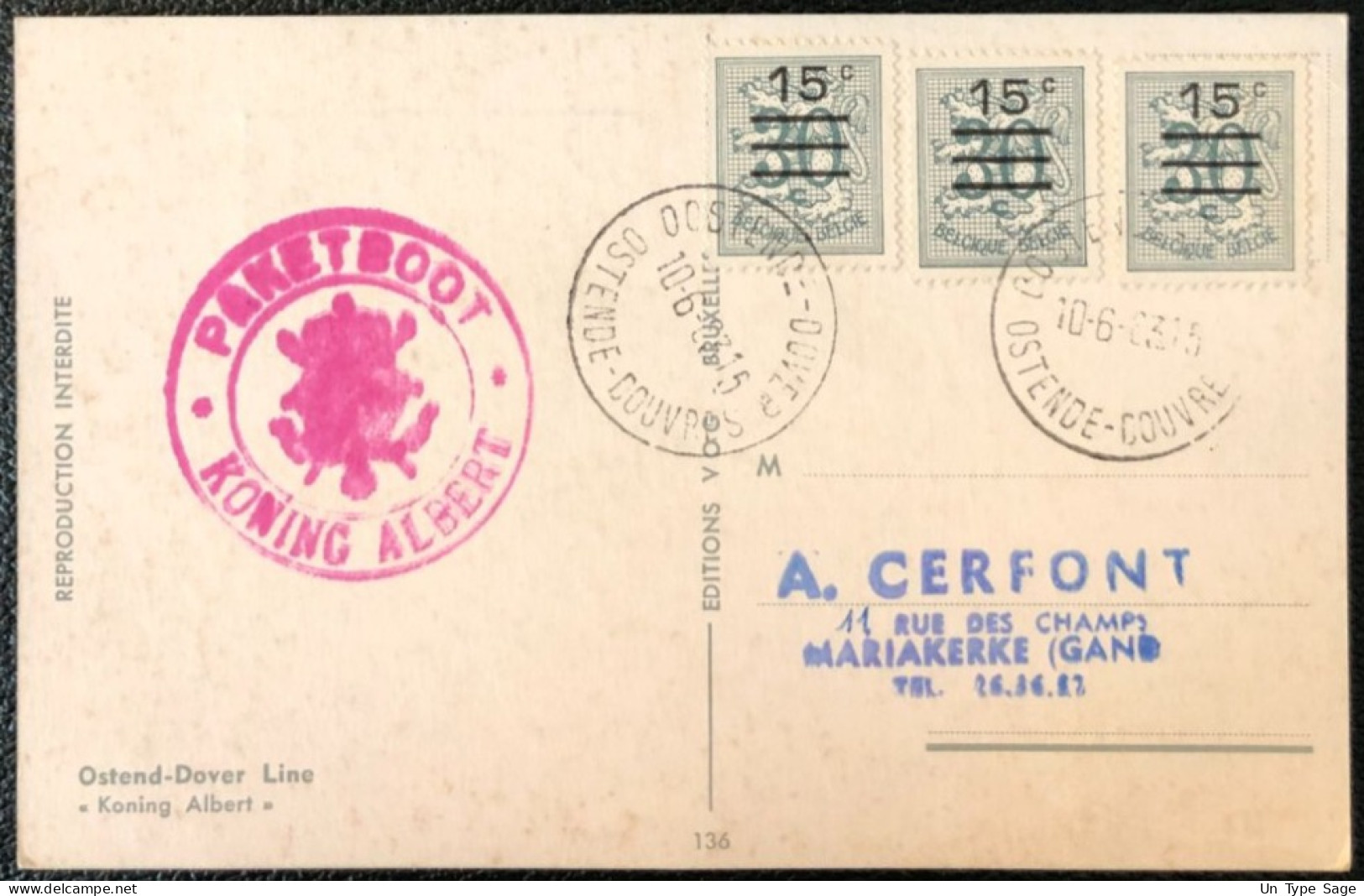 Belgique, Divers Sur Carte D'Ostende - Cachet PAKETBOOT / KONING ALBERT - (A505) - Sonstige & Ohne Zuordnung