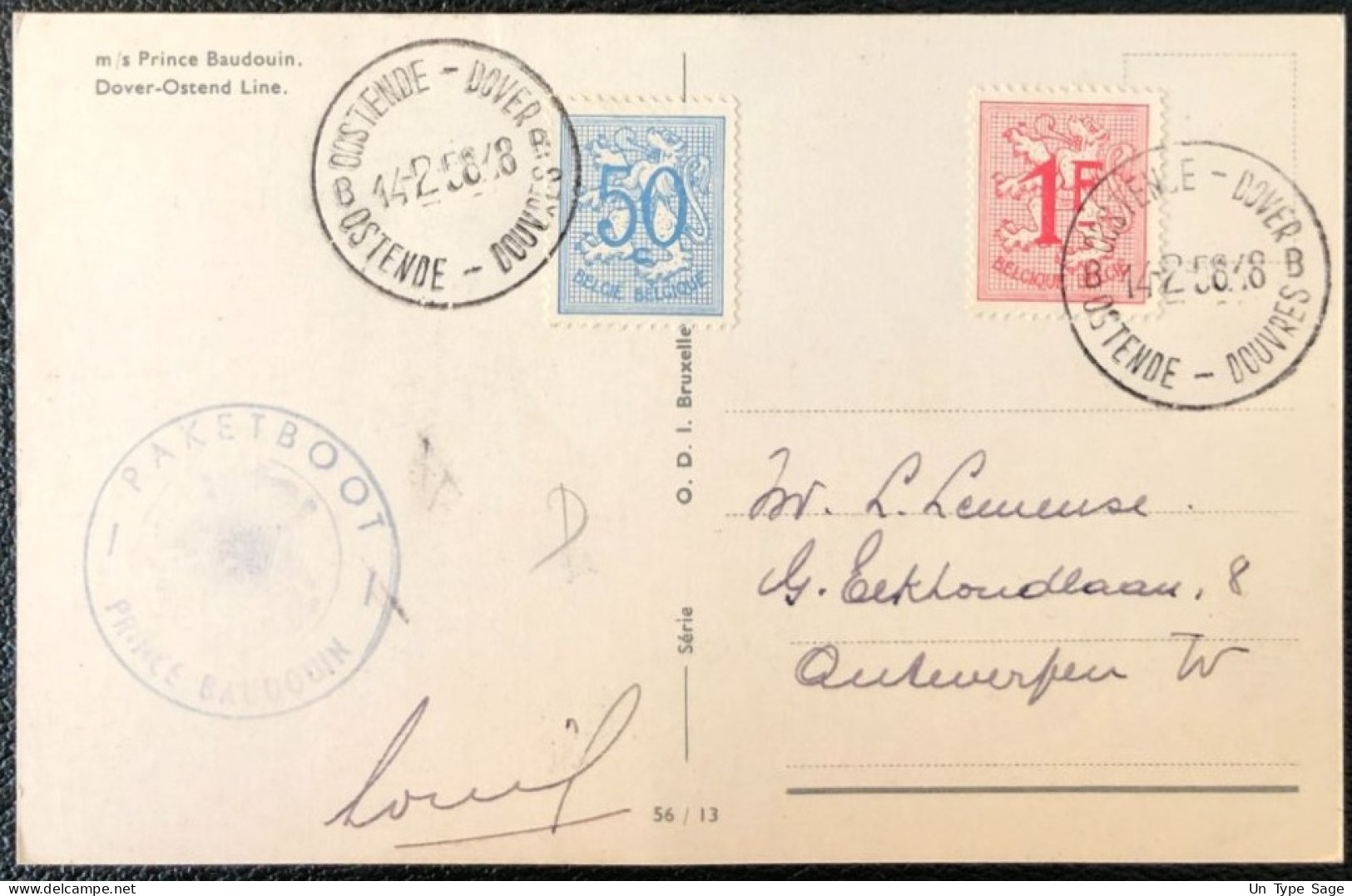 Belgique, Divers Sur Carte D'Ostende - Cachet PAKETBOOT / PRINCE BAUDOUIN - (A513) - Other & Unclassified