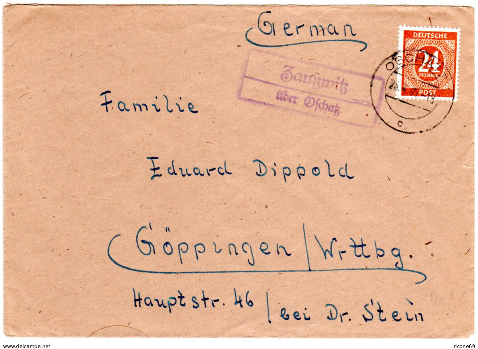 1946, Landpost Stempel ZAUSSWITZ über Oschatz Auf Brief M. 24 Pf. - Briefe U. Dokumente