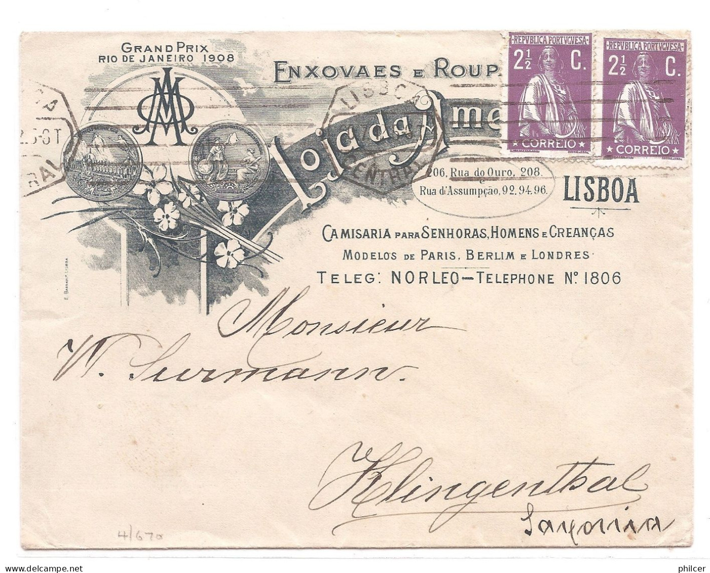 Portugal, 1912, # 211, Lisboa-Hingentbal - Lettres & Documents