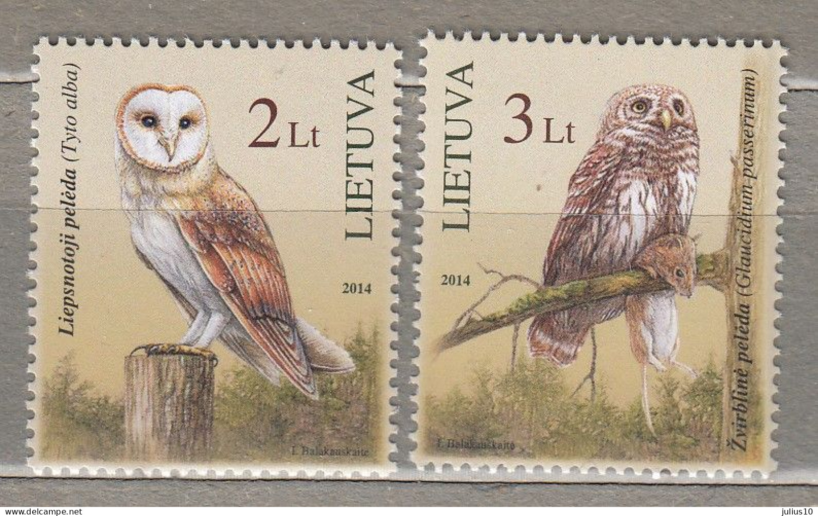 LITHUANIA 2014 Birds Owls MNH(**) Mi 1156-1157 #Lt825 - Lituania