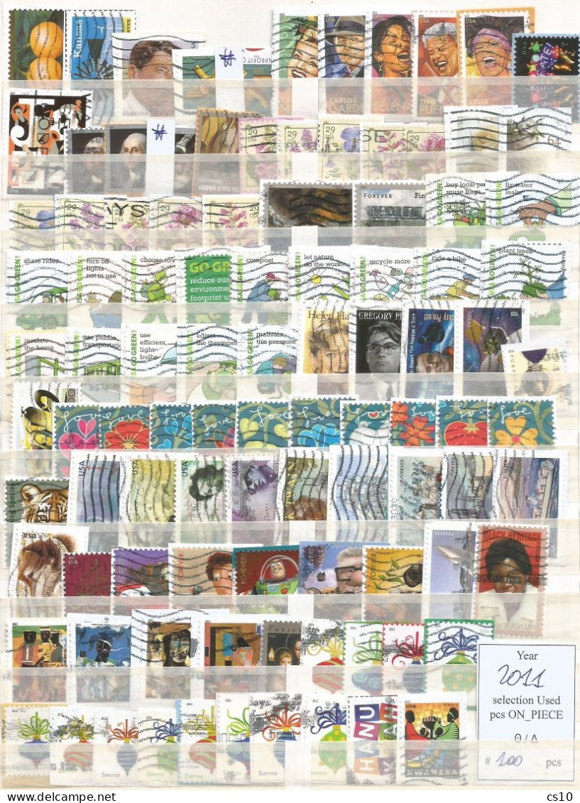 Kiloware Forever USA 2021 BACK TO 2011 Selection stamps of the years in 1,200  DIFFERENT stamps used ON-PIECE