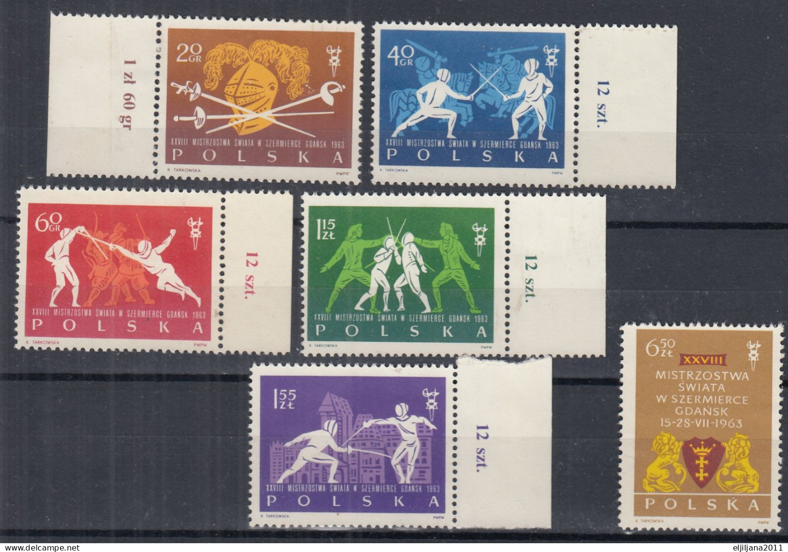 ⁕ Poland / Polska 1963 ⁕ Fencing World Championship Mi.1405-1410 ⁕ 6v Unused ( NO GUM ) - Neufs