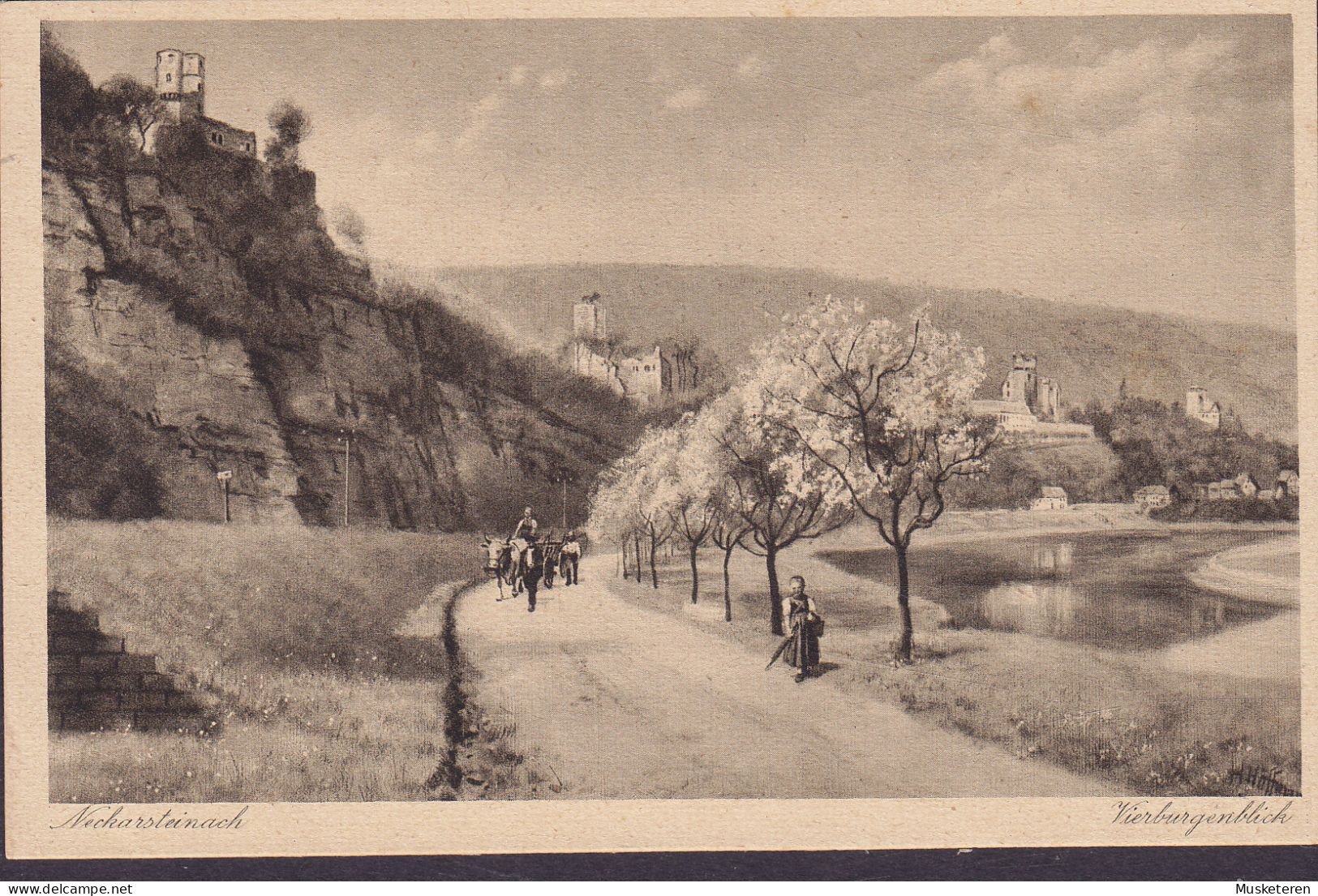 Deutsches Reich PPC Neckarsteinach Vierburgenblick (2 Scans) - Darmstadt