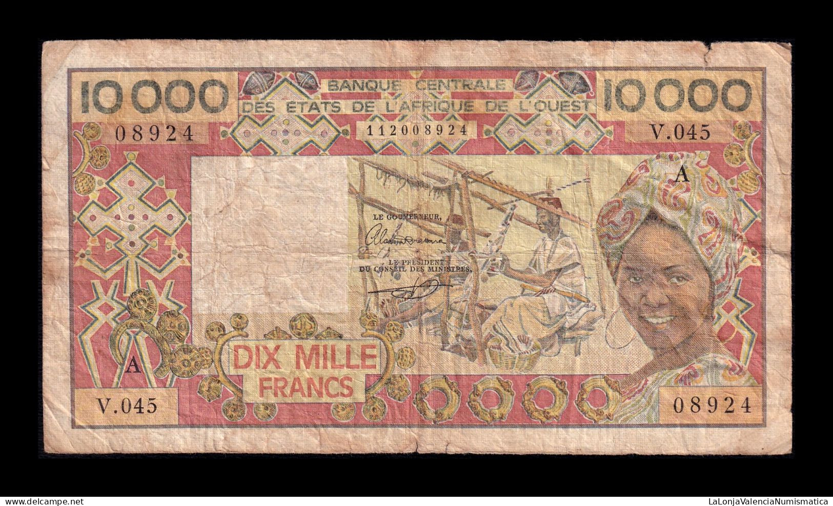 West African St. Senegal 10000 Francs ND (1977-1992) Pick 709Kd Bc/Mbc F/Vf - West African States