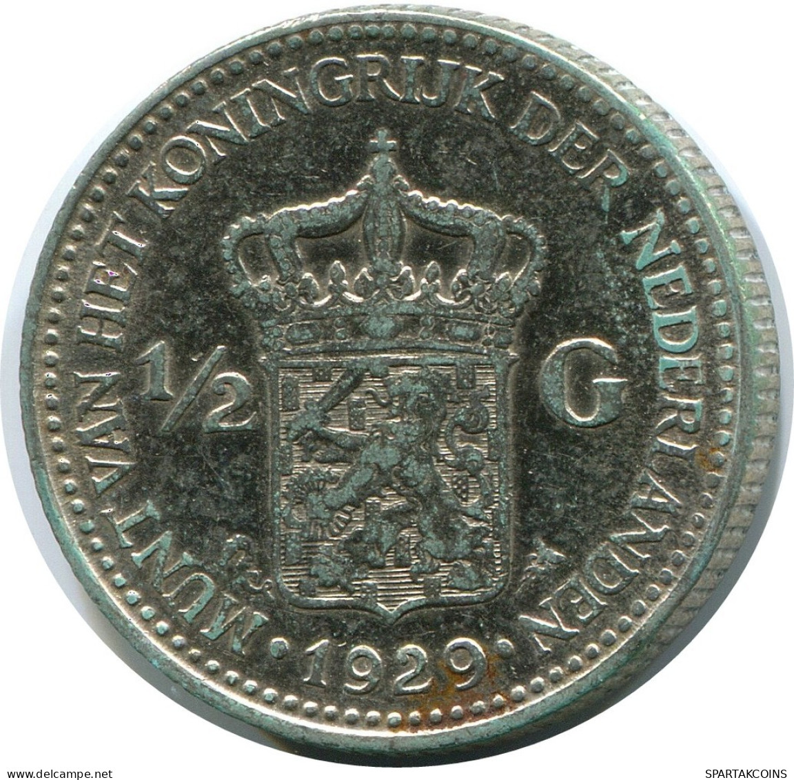 1/2 GULDEN 1929 NETHERLANDS SILVER Coin #AR937.U.A - 1/2 Gulden