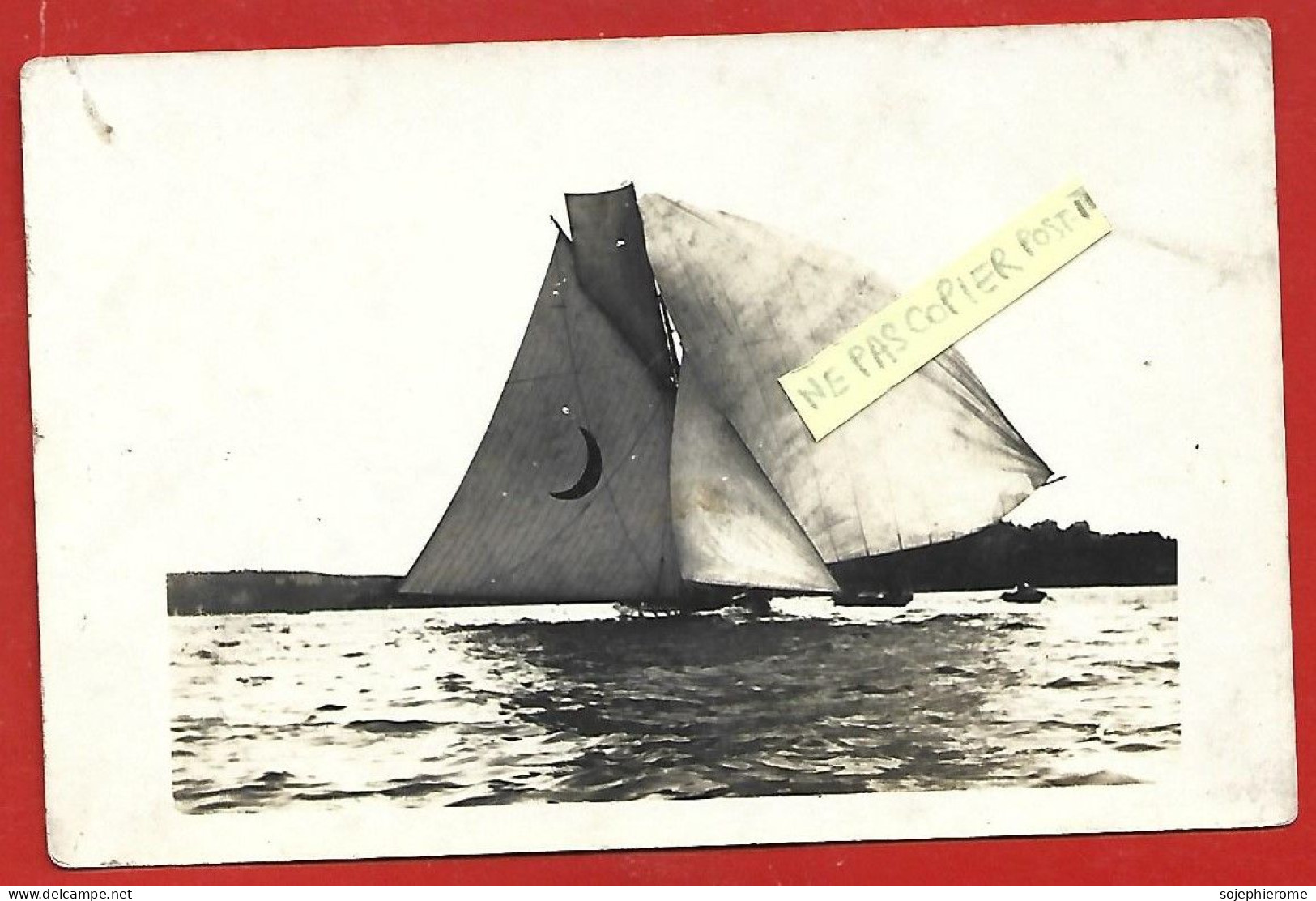 Carte-photo Boutre Toutes Voiles Ouvertes Avec Croissant De Lune Musulman (en Afrique, Sur Le Nil ?) 2scans - Segelboote